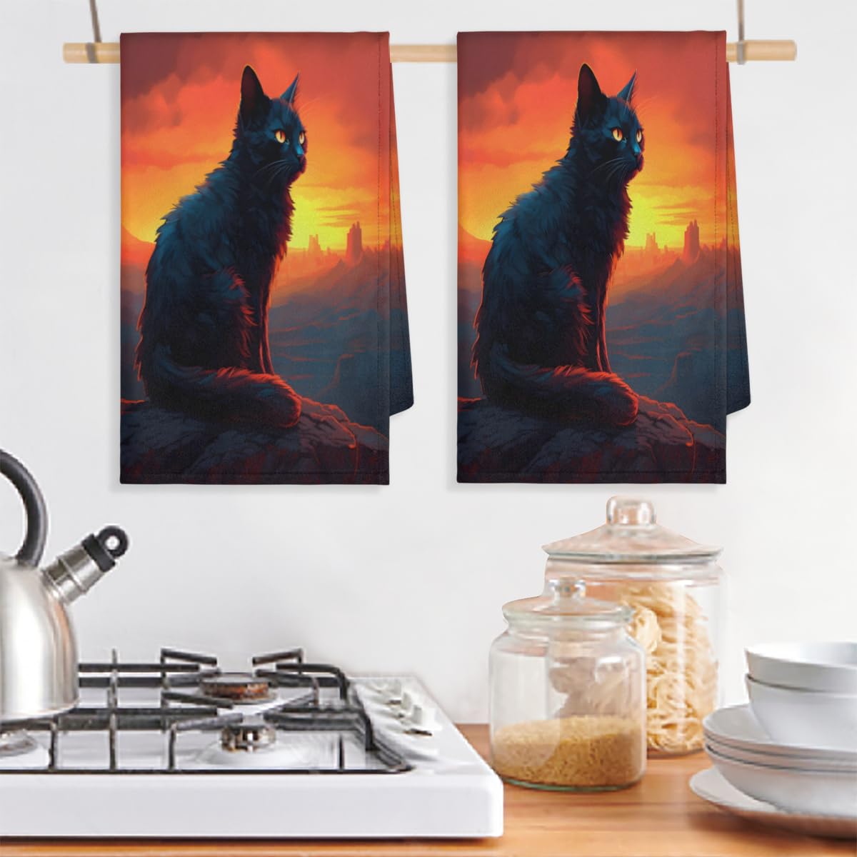 4 Asciugamani Da Cucina A Forma Di Gatto - Microfibra Assorbente, 60x40cm, Design Divertente - Foto 5