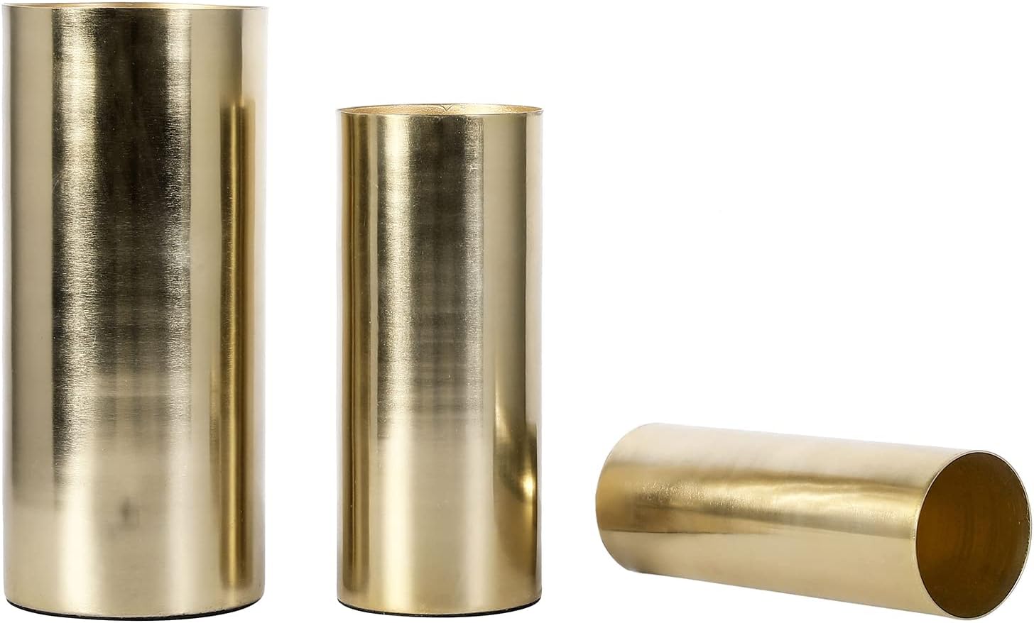 MyGift Tall Modern Brass Tone Metal Cylinder Centerpiece Flower Vases, Set of 3 - Large, Medium, Small Sizes, Handcrafted in India