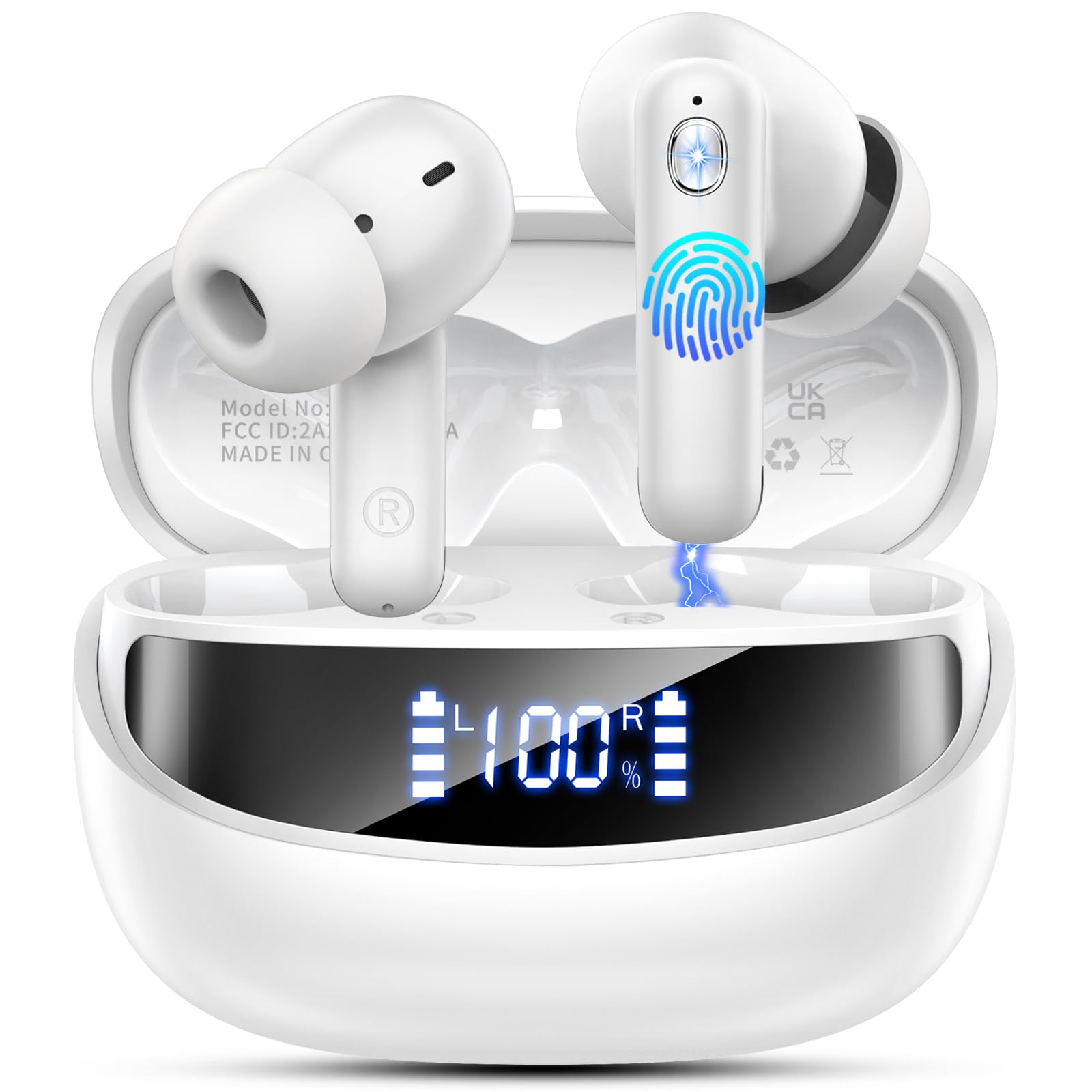 Cuffie Bluetooth, Auricolari Bluetooth 5.4 con 4 HD Mic, Cuffie Wireless In Ear Stereo HiFi, 45 Ore Cuffiette Bluetooth con LED Display, ENC Cancellazione Rumore, IP7 Impermeabili, Touch Control