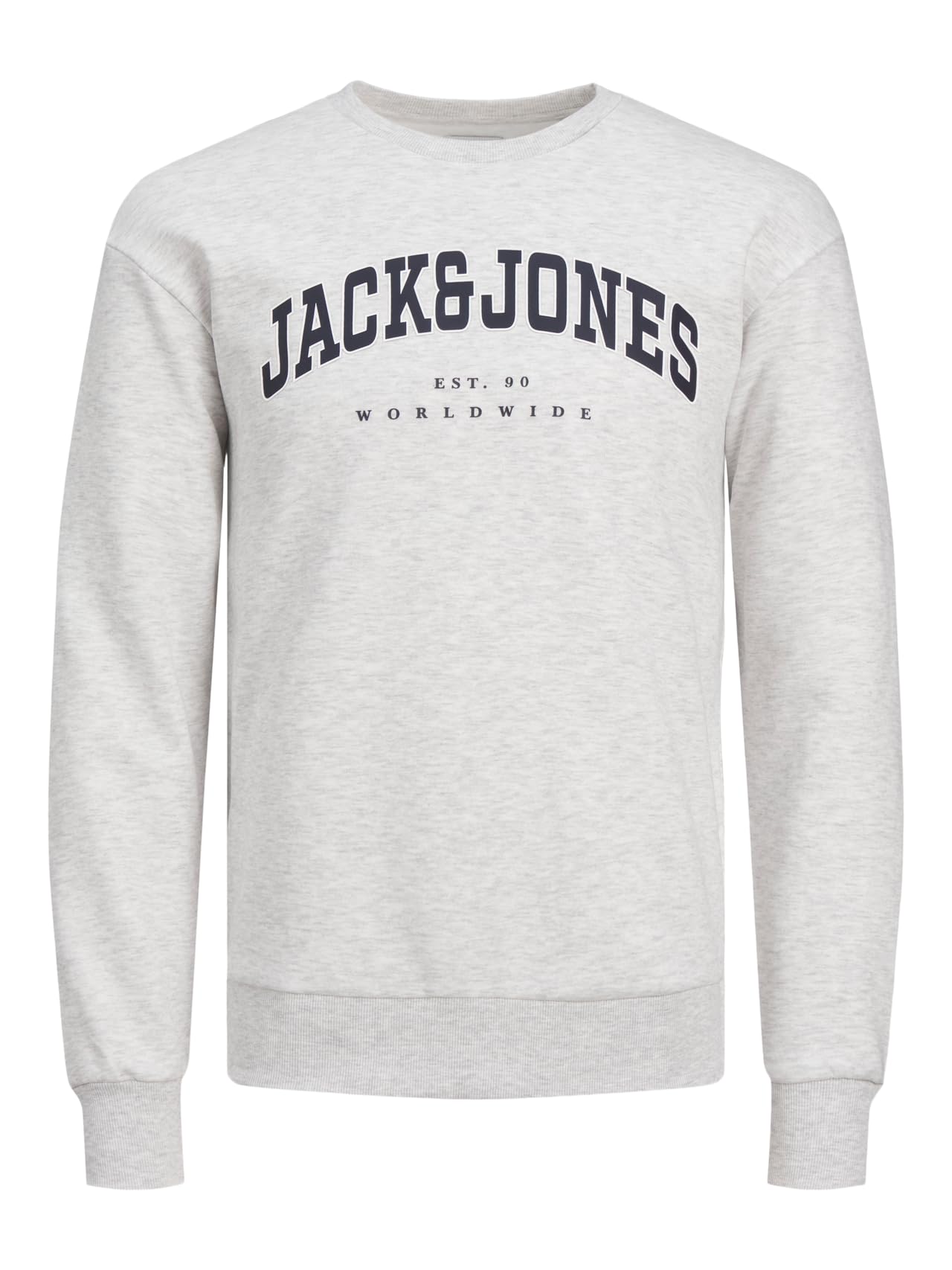 JACK&JONES JUNIOR Boy's JJECALEB Varsity Sweat Crew Neck SN JNR Sweatshirt, White Melange/Fit:Loose, 152