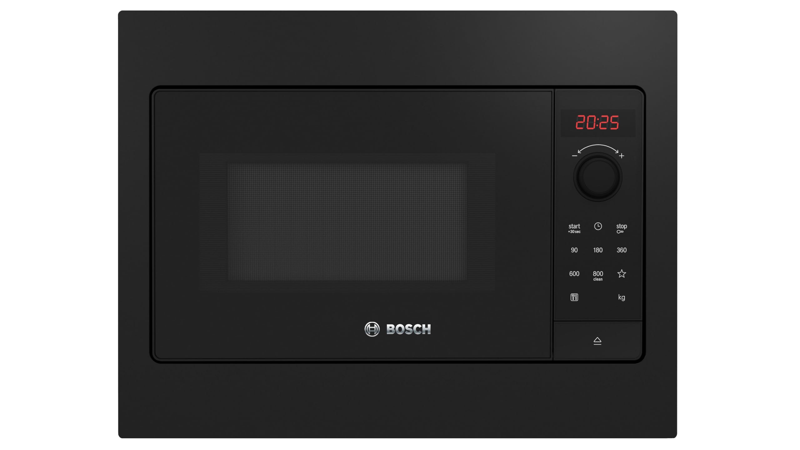 Bosch BFL523MB4 Serie 2 Einbau-Mikrowelle, 38 x 50 cm, 20 L, 800W, Drehteller 27 cm, AutoPilot 7 Programme, LED-Display, QuickStart, hydrolytische Reinigung, Schwarzglas