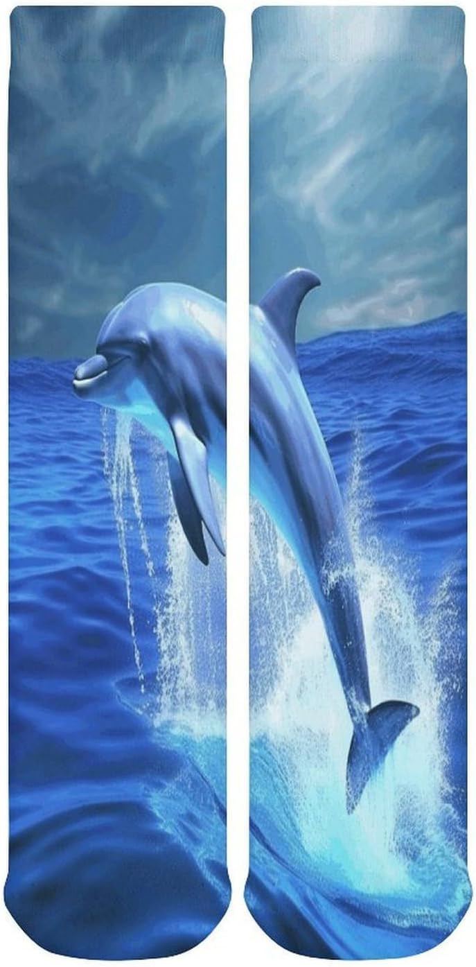 Blue Ocean Dolphin Crew Socks Soft Thermal Socks | Socks for Men Women-Casual Wicking,High Stocking for Sports Running-Long Thin Tube Sports Breathable