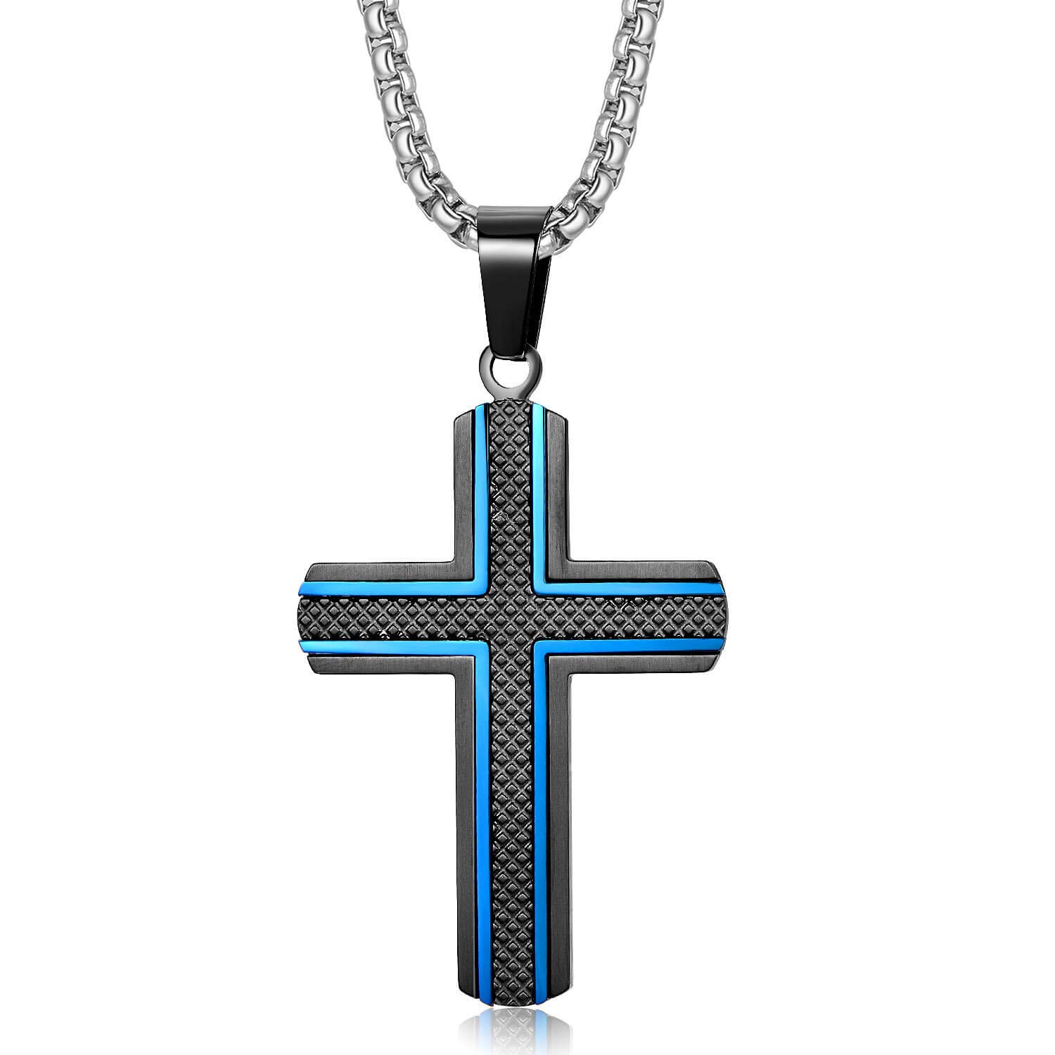 Holizaly Men's Cross Necklace 316L Stainless Steel Pendant White/Gold/Black/Blue Rolo Chain-Gift Box Included