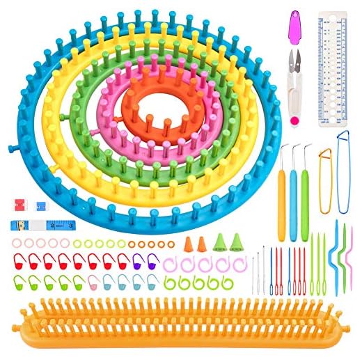 Knitter Looms set med verktyg markör-sats, 6 storlekar plast runda långa stickade luvor set, skrapa hatttillverkare hantverk sticka vävstol verktygssats, sticknål och krok för stickning hatt, väskor, halsduk sjal tröja strumpa