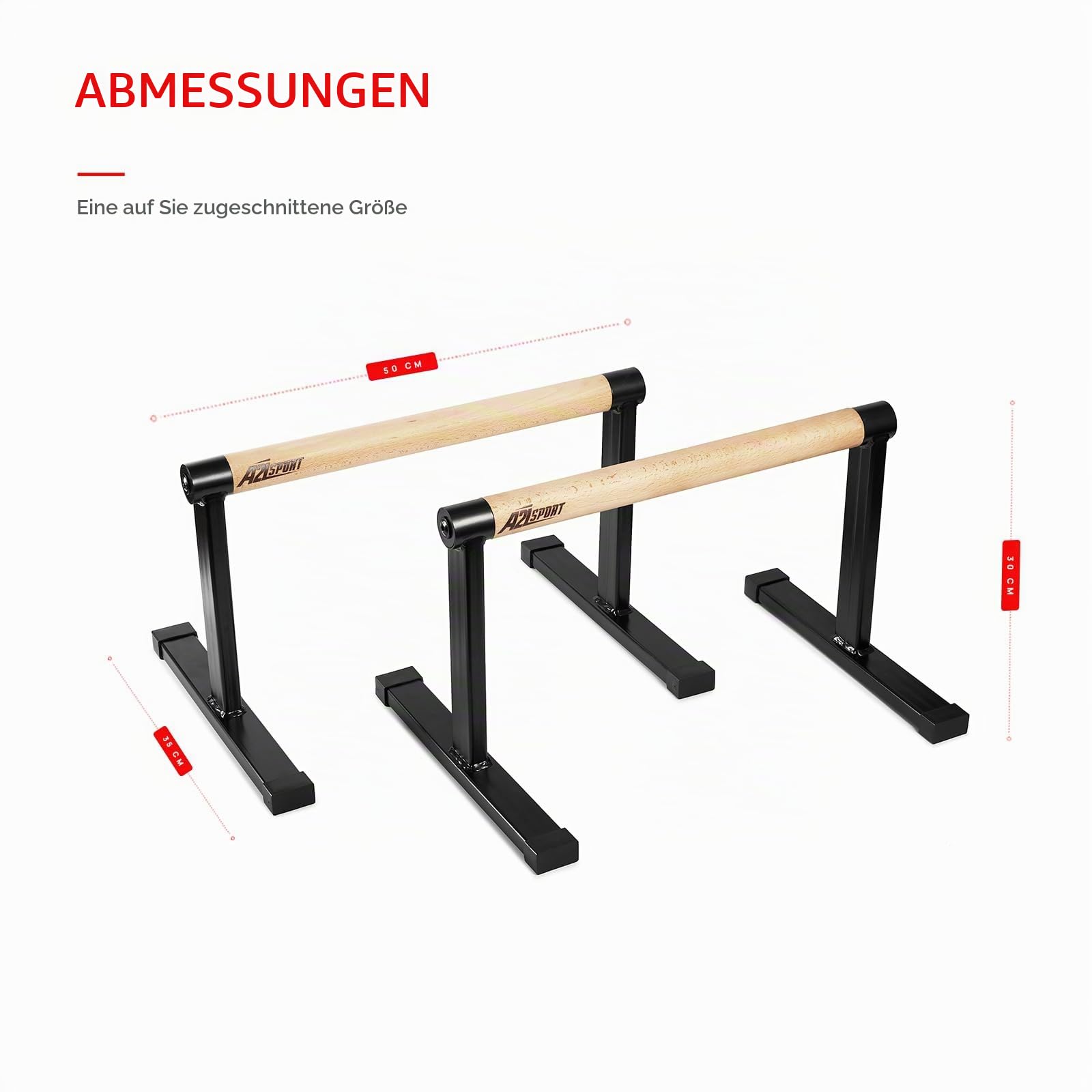 Premium Parallettes bis 1500 kg - Liegestützgriffe Holz und Metall - Rutschfeste Handstand Griffe/Dip Bar - Push Up Bars für Calisthenics, Krafttraining & Yoga
