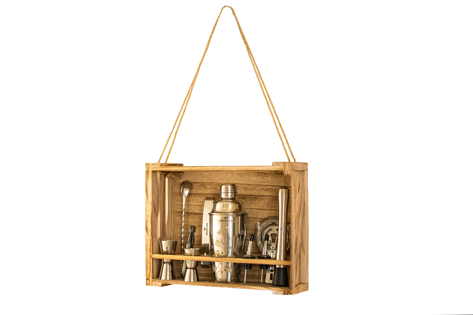 apolliner,shaker Cocktail professionale,kit barman con supporto in legno pregiato |set barman cocktail professionale,kit, cocktail set,bar,cocktail,attrezzatura da bar,regalo casa,Uomo,Donna(16pezzi)