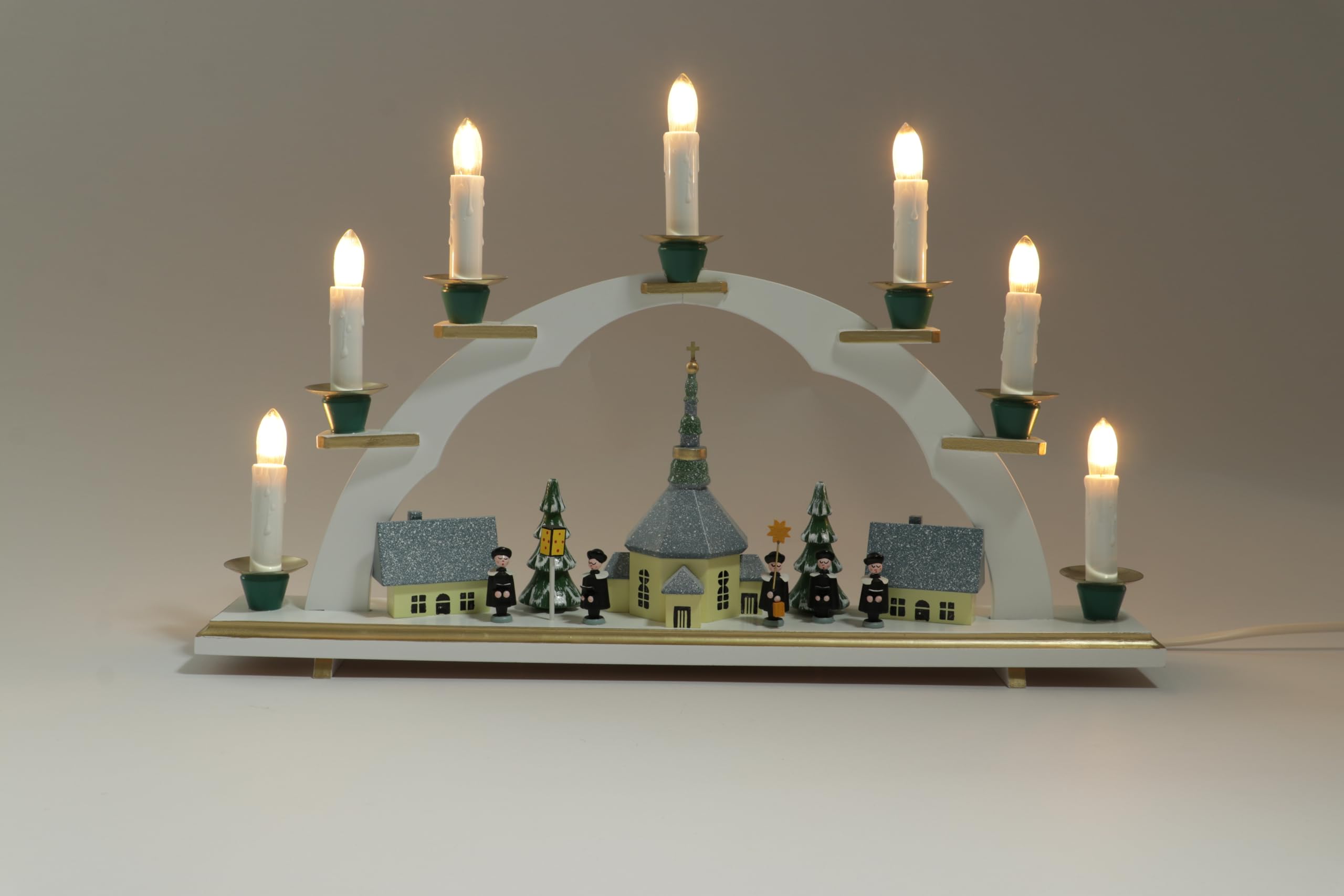 Rudolphs Schatzkiste Esamini in controluce L'Arco con la Chiesa di Seiffener, HxB Non Dipinto Decorazione Leggera della Finestra dell'Arco di 42 x di 19.5 cm