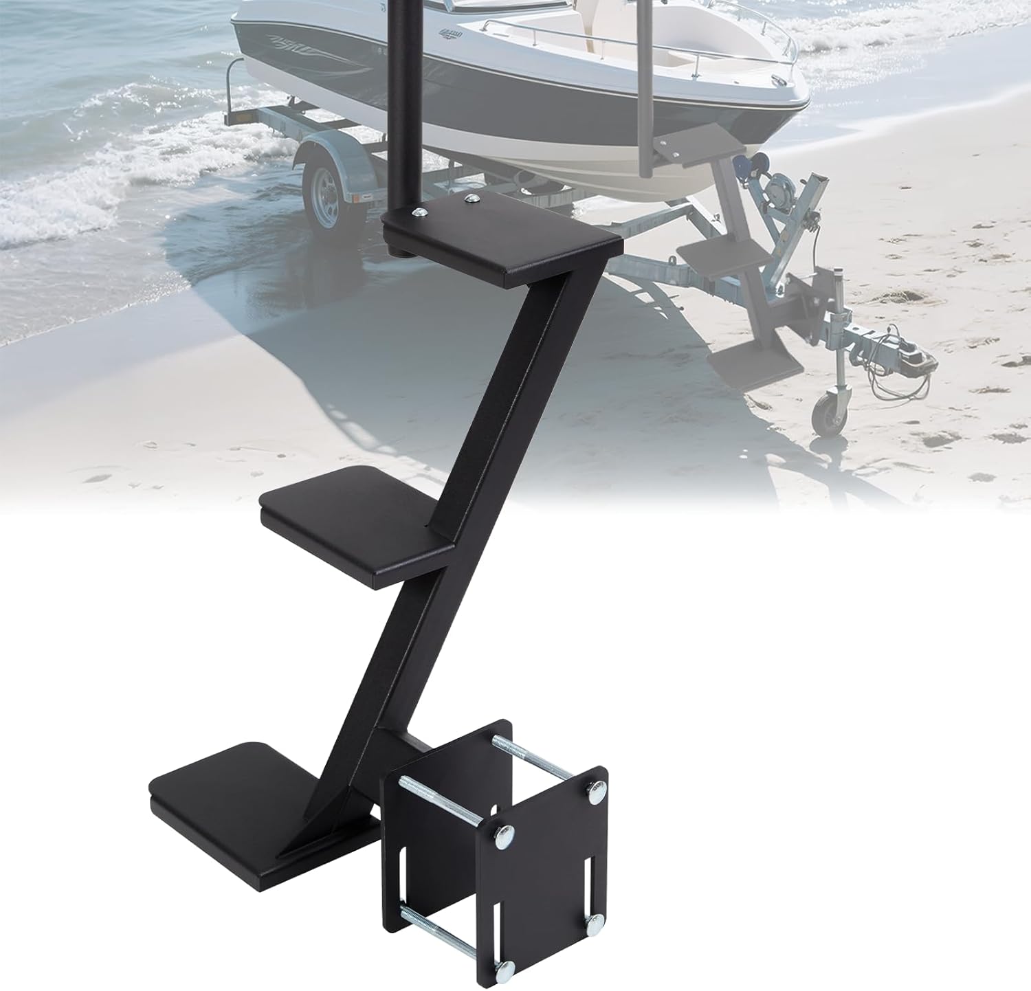 3 Step Boat Trailer Steps,Heavy Duty Boat Steps with Handle Boat Ladder Trailer Tongue Step, Universal Fit for Bass Boat, Pontoon Boat, Non-Slip Safe Access 3-Step One Side Entry Mount