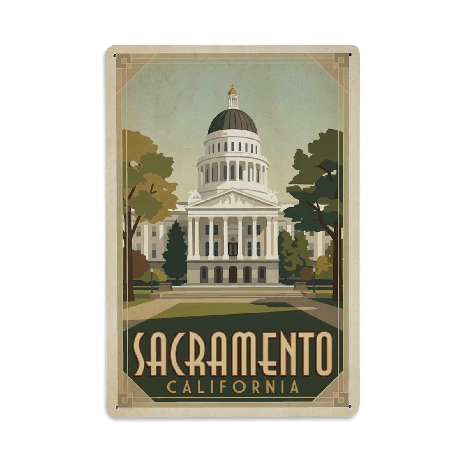 Xanthor Style Retro Travel Usa Sacramento Metal Tin Sign