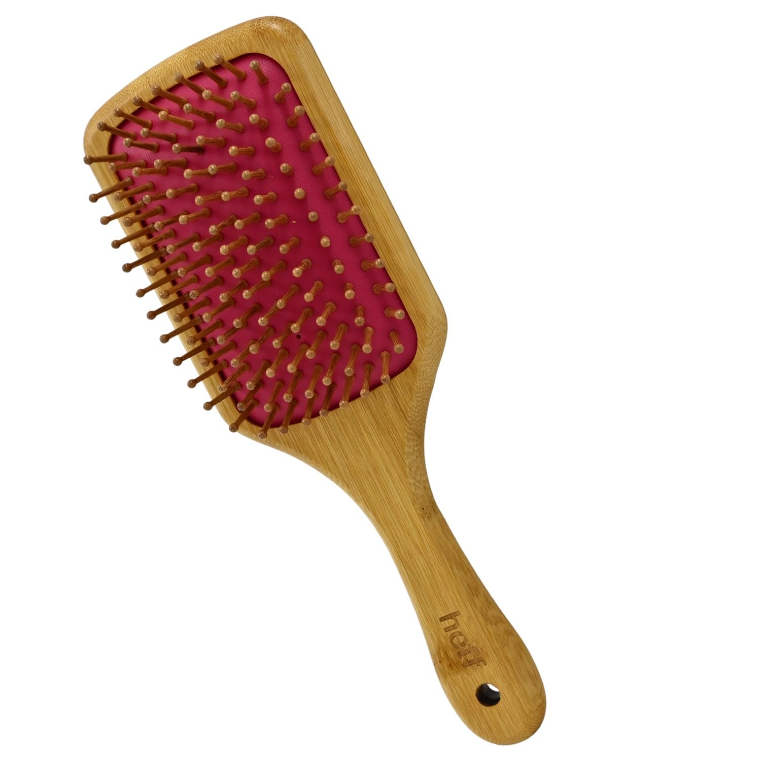 Heff Bamboo Hair Brush, Dark Pink, Wooden Bristles Paddle Brush, 9.5 Inches x 3.3 Inches