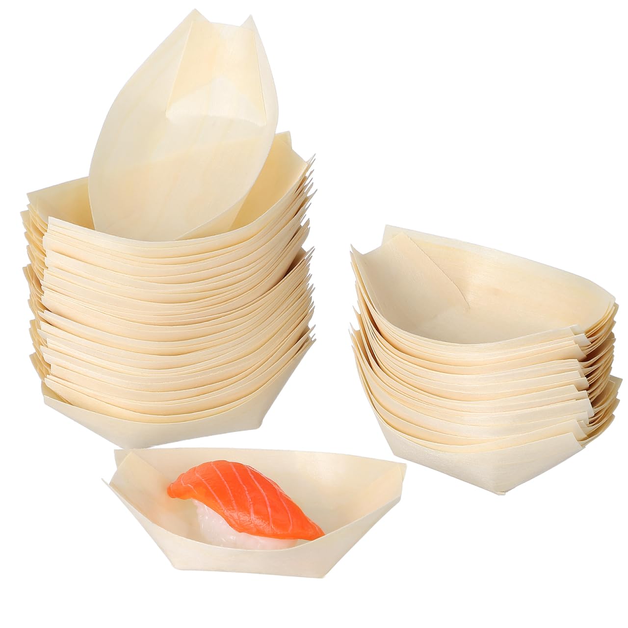 jojofuny 50 Pcs Disposable Wood Sushi Boats Canape Plates 8.5 x 6cm