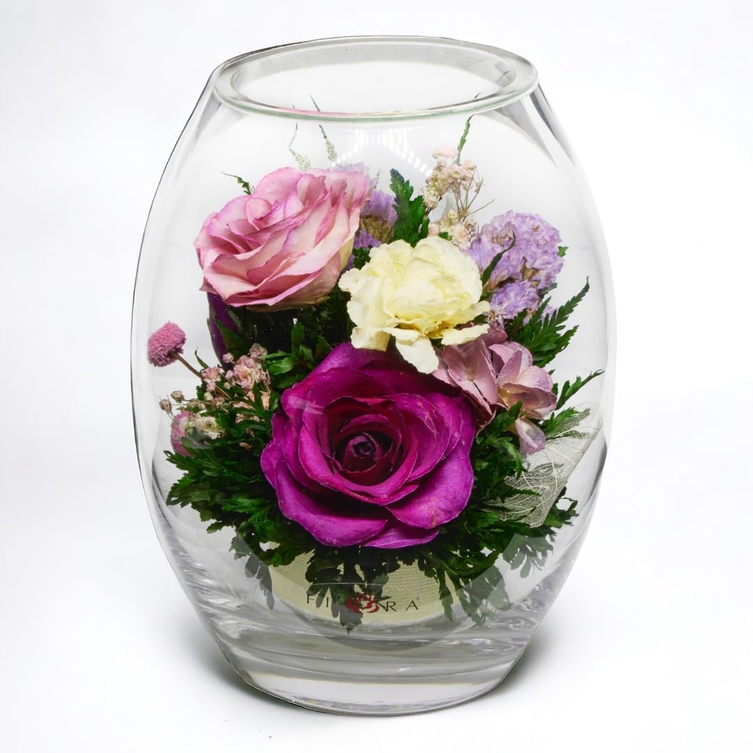 Fiora Flower | Premium Preserved Roses in Glass Vase | Lasts 5 Years | Long-Lasting Real Roses for Christmas, Weddings, Birthdays