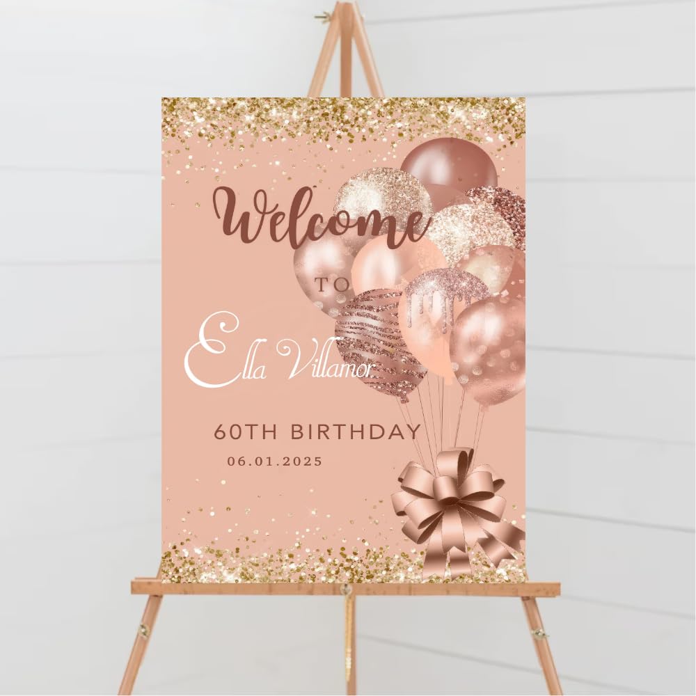 Personalized Any Age Birthday Welcome Sign, Birthday Welcome Sign Birthday, Welcome Poster Blush Pink Glitter Sparkly, Welcome Signage Decor, Birthday Party Decor.
