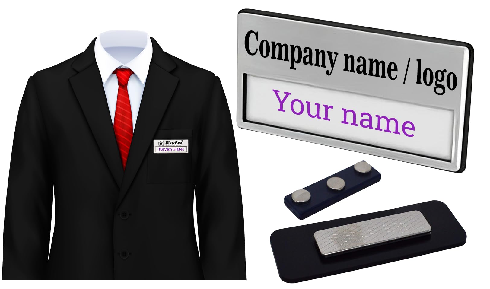 KlowAge 6 Pieces Custom Engraved 2 Line Flexible Magnetic Name Tag Badges – Personalized Identification | Name Plate for Suits,Shirt T-Shirt Use in Business, School,Office, Hotel,Restaurant.