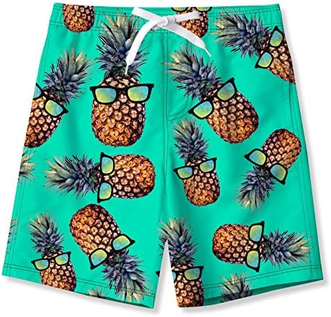 BFUSTYLE 7-8t Kids Boy Quick Dry Swim Trunks with Mesh Lining Green Glasses Pineapple Tropical Hawaiian Surfing Board Trunks Swimming Bathing Shorts Casual Comfy Homewear for Summer Daily