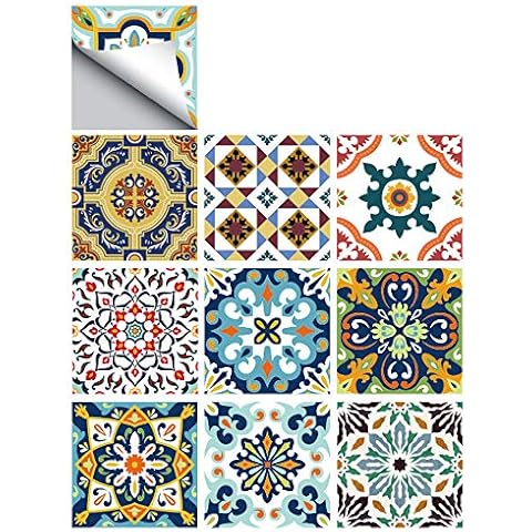 25 PCS Moroccan Style Tile Sticker, 4x4 Inch(10x10cm) Traditional DIY Murals, Tile Waterproof Oil Proof Removable Decals for Bathroom & Kitchen Backsplash Cover