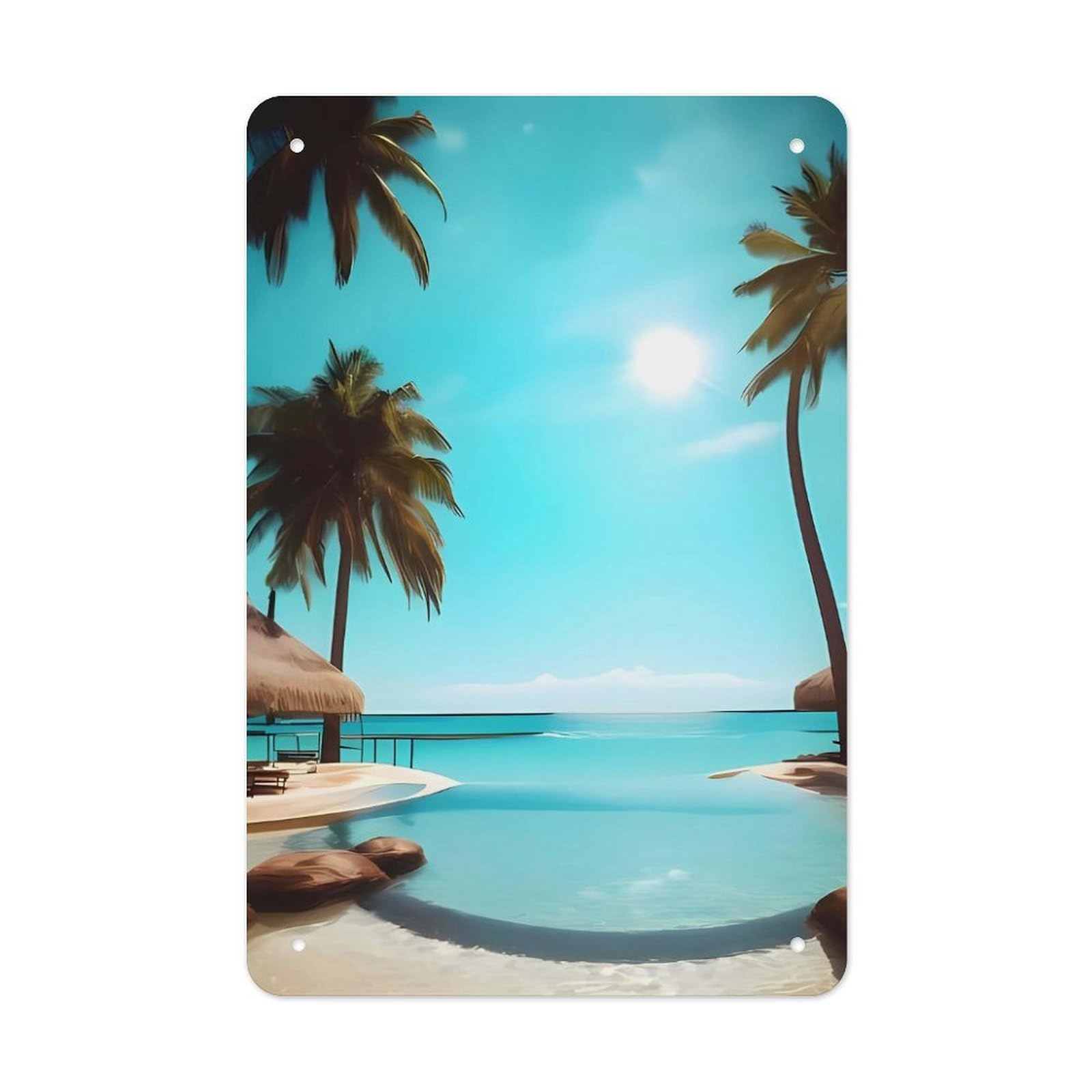 QMNLKH Palm Trees And Clear Sea Plaques for Wall Decor, Personalized Metal Tin Sign for Home, Multifunctional Poster for Office, Fashion Painting for Hallway, Wall Art Pictures, 7.9x11.8Inch