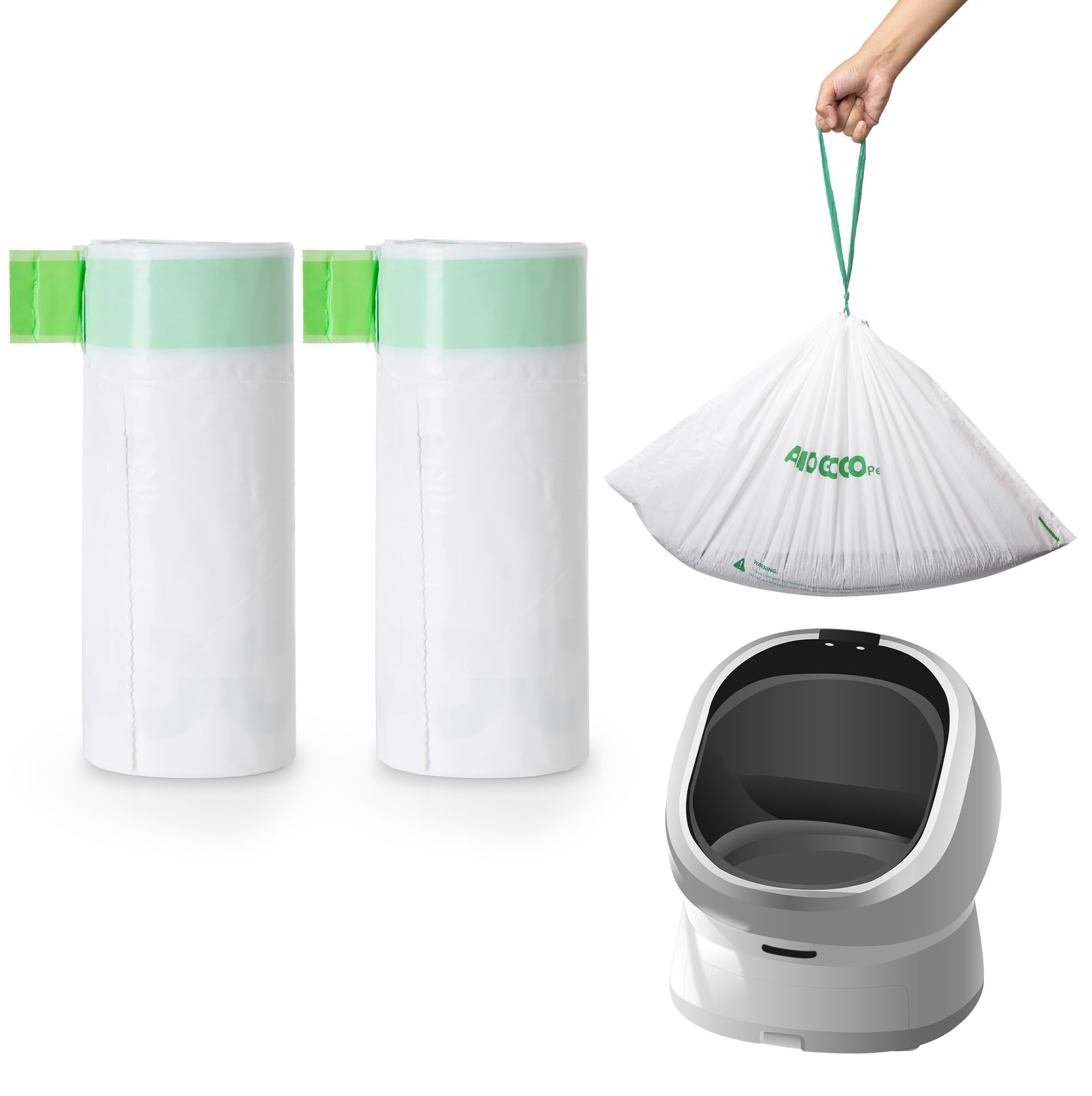 AMOGOGOPET 50 Pack Litter Box Liners, Compatible with PETLIBRO Luma Automatic Litter Box, Large Capacity Waste Bin Liners, Heavy Duty, Leakproof, Thick Drawstring Trash Bags, 27.2" x 13"
