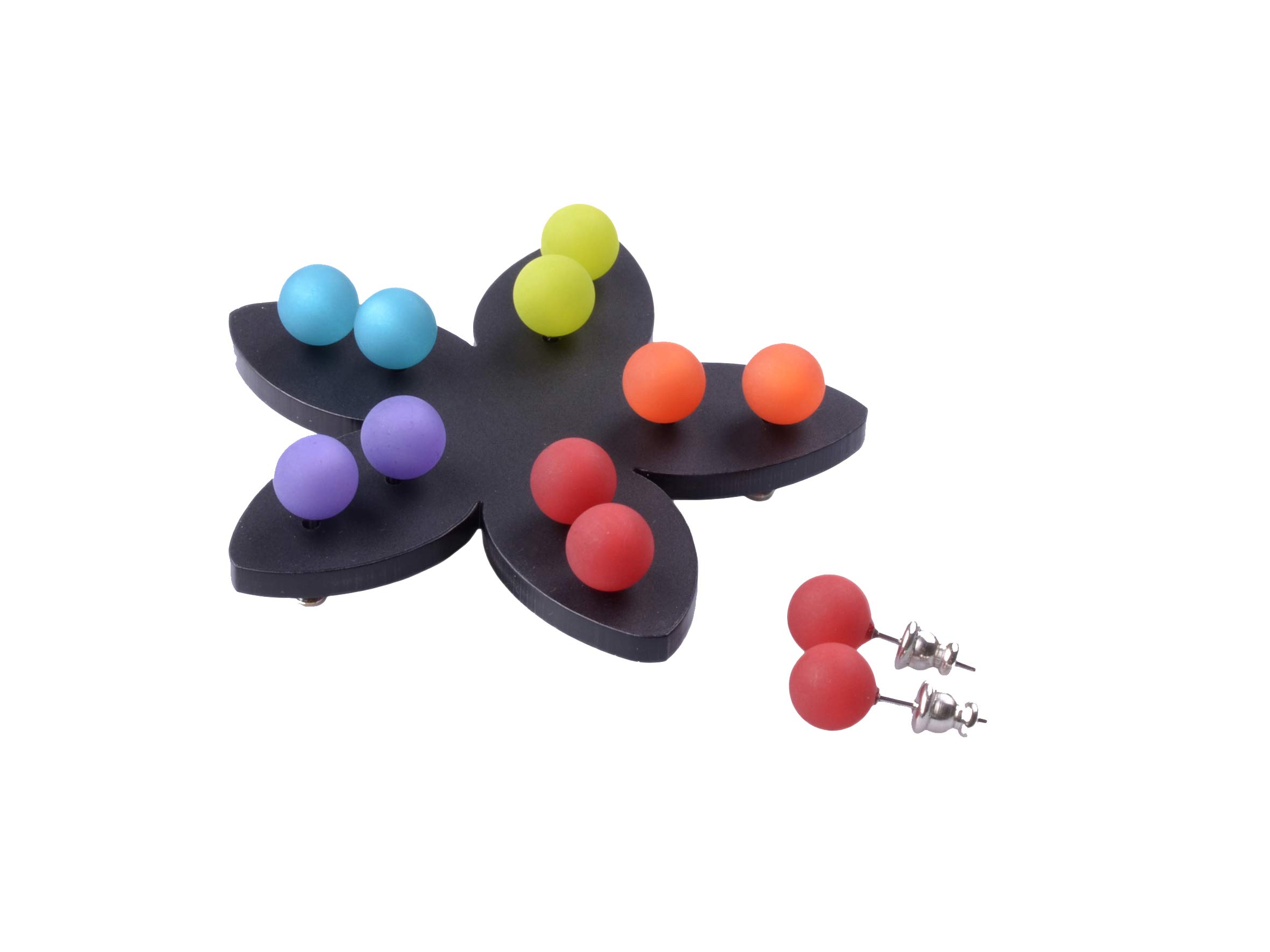 Adi-Modeschmuckin Berlin Polaris Stud Earrings 8 mm Colourful Mix on Black Flower 5 Pairs