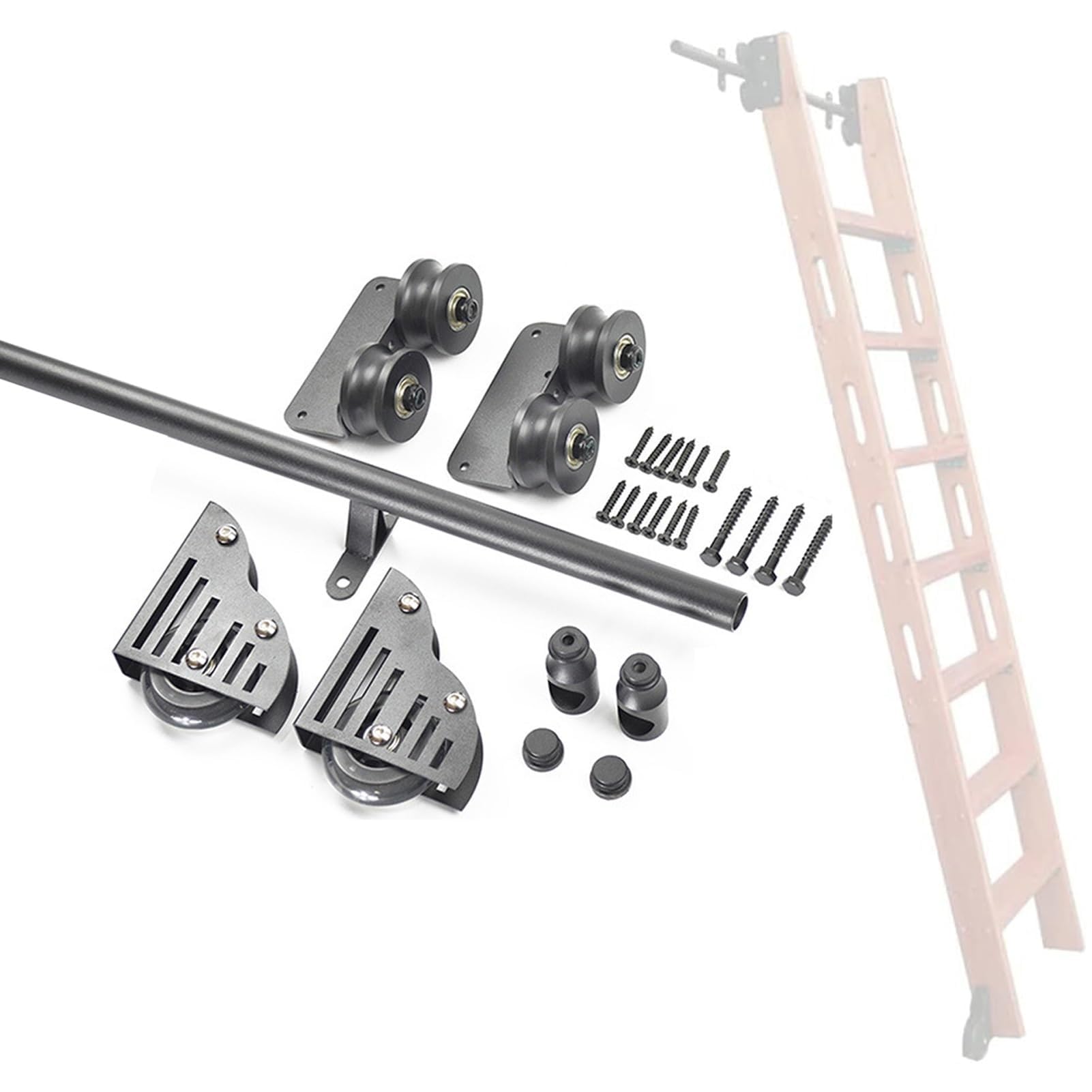 OOPDNEGAK Sliding Library Hardware Rolling Ladder Track Kit, Barn Door Kit with Floor Rollers, Retractable Rolling Hardware Kit(300cm(9.8 ft) track kit)