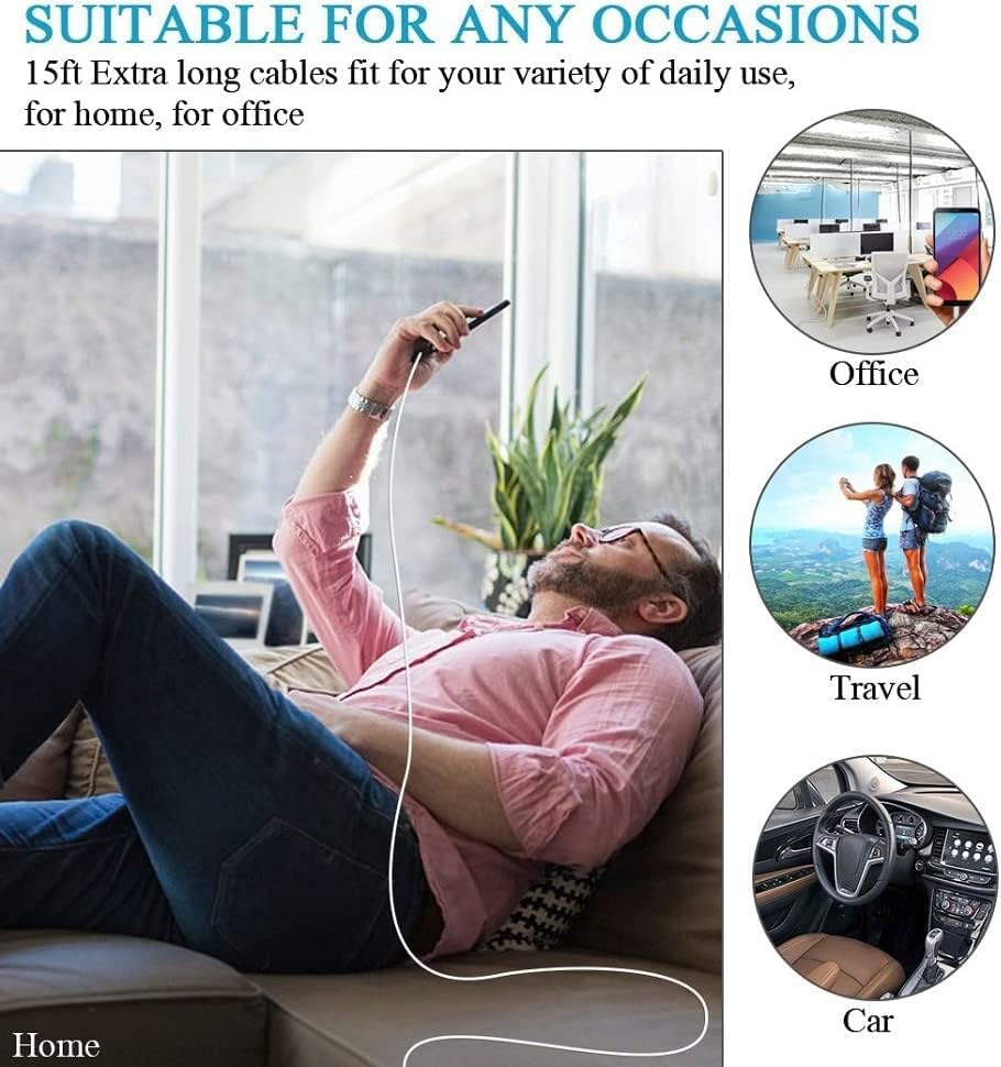 Miniatura 6 de DEEGO Cable micro USB, cable de carga extra largo de 15 pies para controlador de PS4, cable de carga Android duradero compatible con Samsung Galaxy