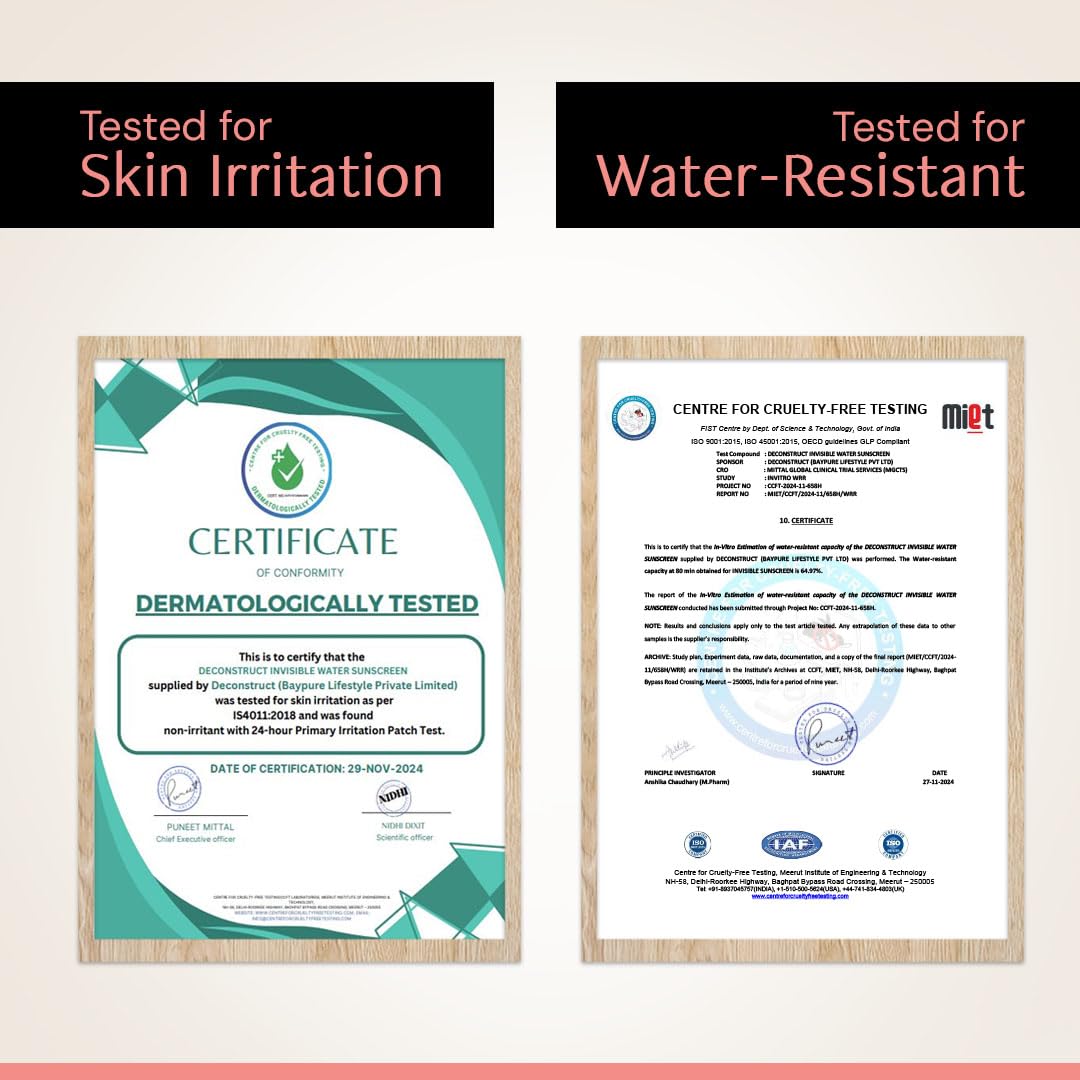 Deconstruct Invisible Water Sunscreen SPF 50 PA+++ | Instant Cooling & Freshness | 8-Hour Long Lasting Sunscreen | Broad Spectrum UVA & UVB Protection | No White Cast | For All Skin Types | 40g 3