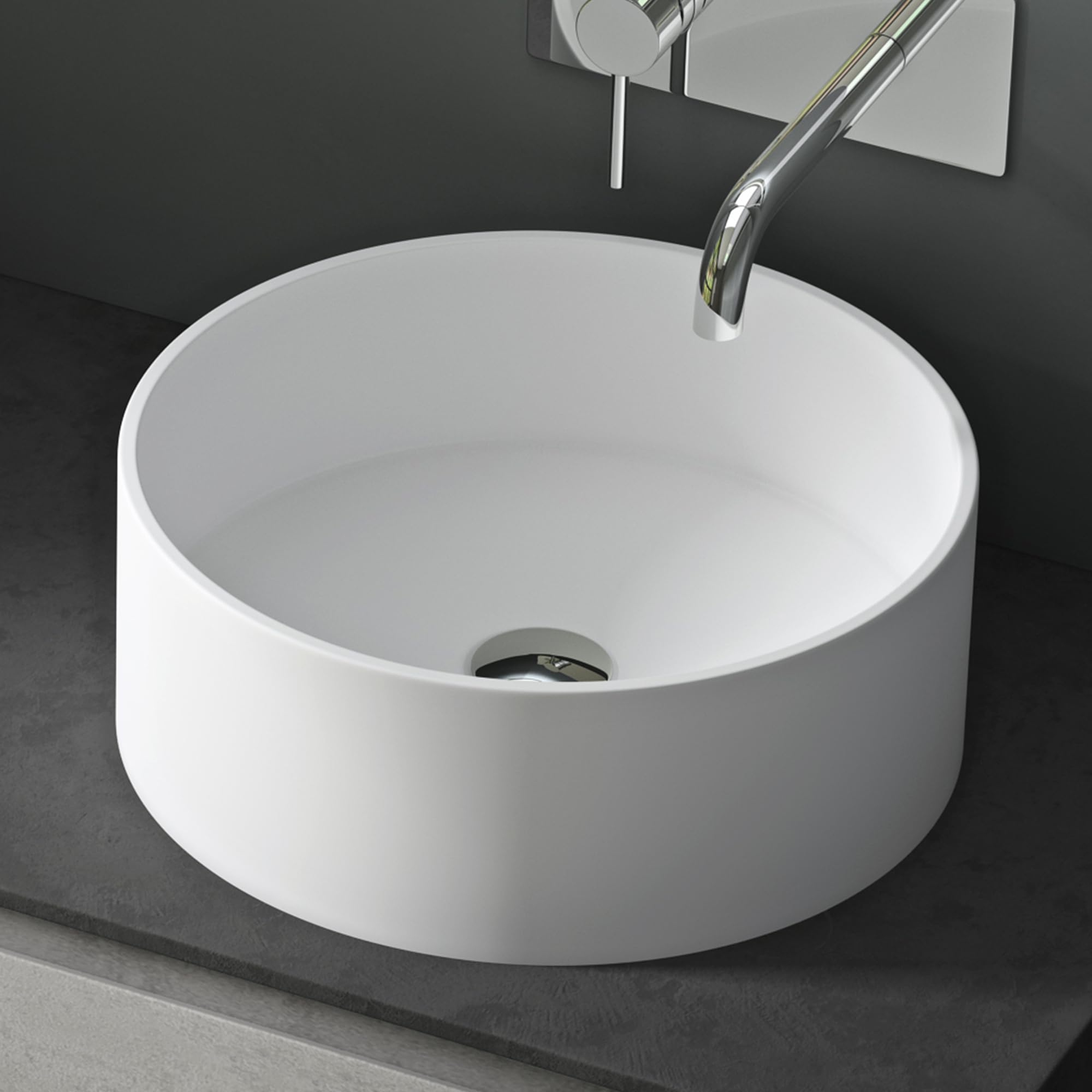 Mai & Mai Bathroom Sink Basin Countertop Wash Basin | Cast Stone Resin Sink Round Small Matt White | Solid Surface Washbasin | WDH：40x40x15cm Col804