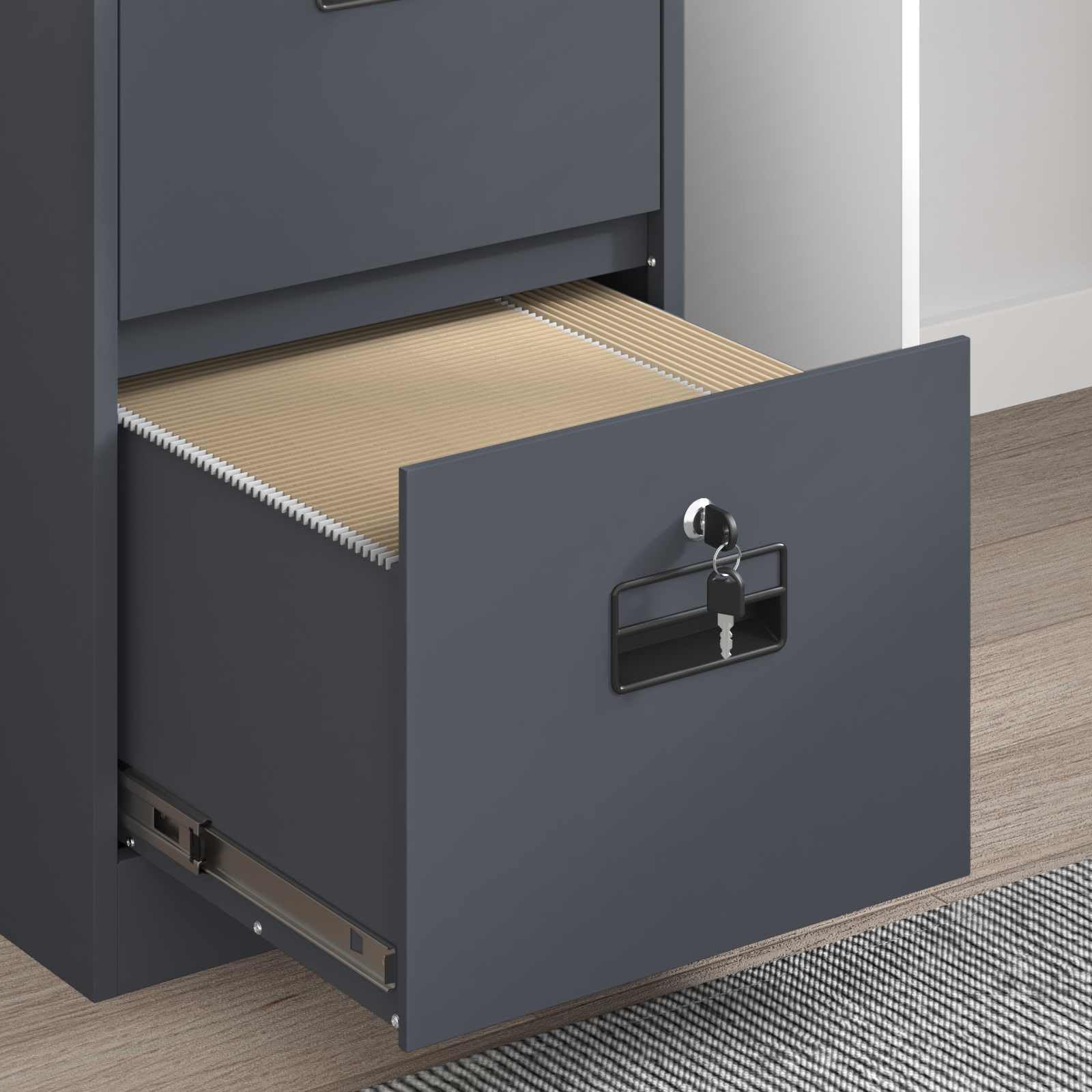 ACAGALA Armadio per File con Cassetto in Metallo, Cassettiera da Ufficio con 4 Cassetti, Mobile con Serratura Chiave, Armadietto Verticale per Documenti Metallo, 44x50x74,5 cm, Antracite