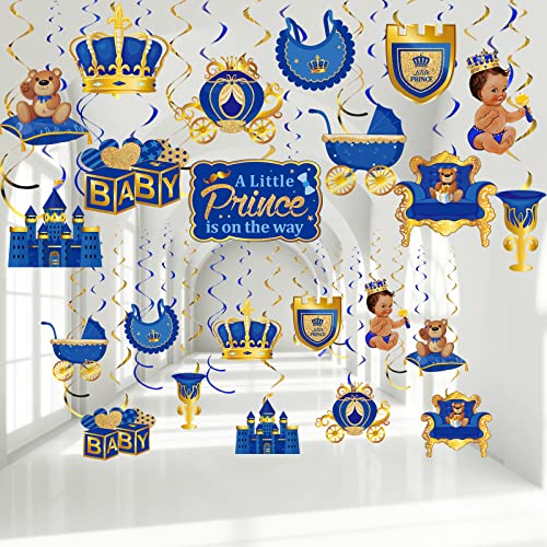 Pajean PAJEAN-GOLD AND-19 53 Pieces Royal Blue Prince Baby Shower Hanging Decorations Baby Prince Hanging Swirls Royal Baby Shower Hanging Streamers cover