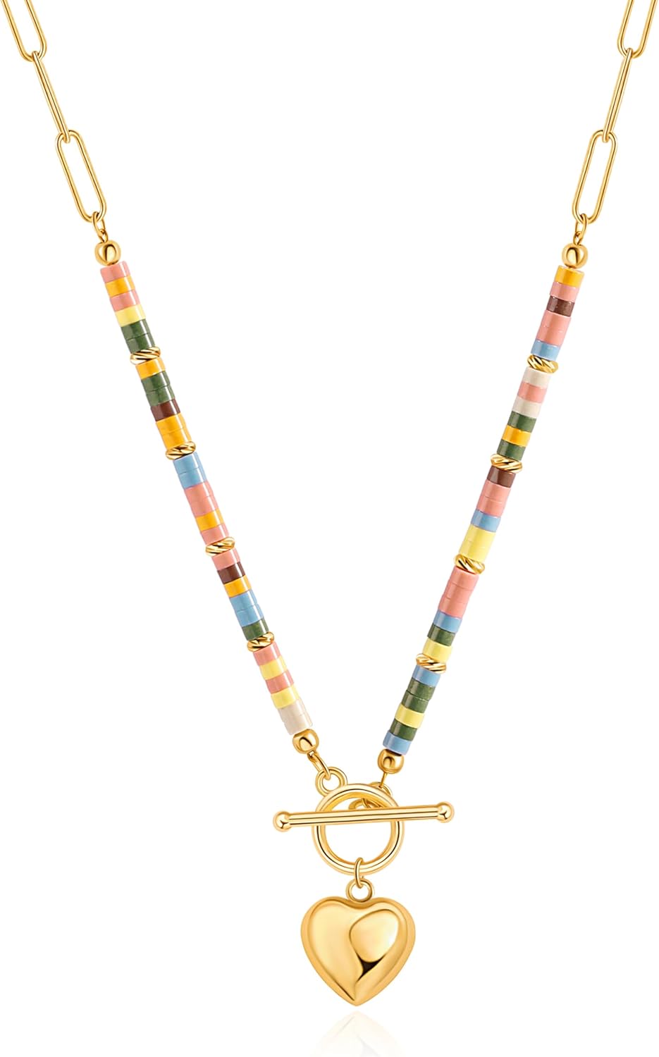 Aobei Pearl 18K Gold Plated Moon Star Lion Evil Eye Love Heart Cross Pendant Necklace Medallion Paperclip Chian Choker Layering Jewery for Women