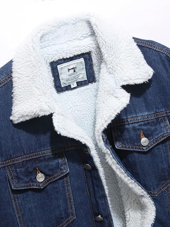 TENGINE Men's Sherpa Lined Trucker Jacket Winter Fleece Lined Denim Coats Slim fit Casual - Image 6