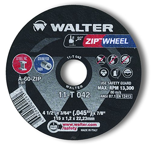 Walter Surface Technologies 11T042A High Performance Cut-Off Wheel, Type 1, Round Hole, Grit A-60-ZIP, 3/64