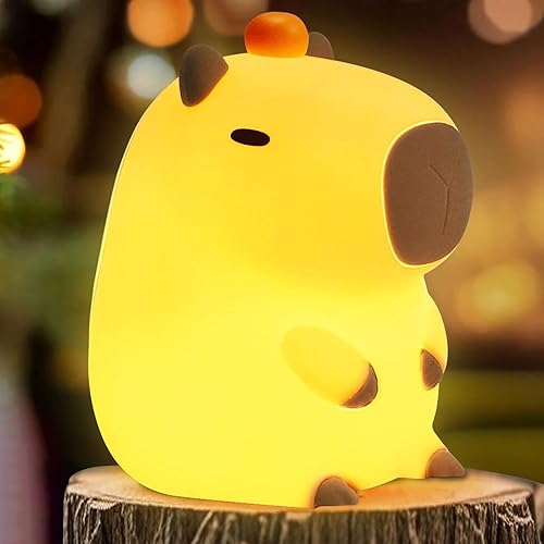 FAMIDUO Mandarina Capybara - Lámpara de noche con diseño de animales, 2 niveles regulables, luz nocturna para habitación del bebé, lámpara táctil