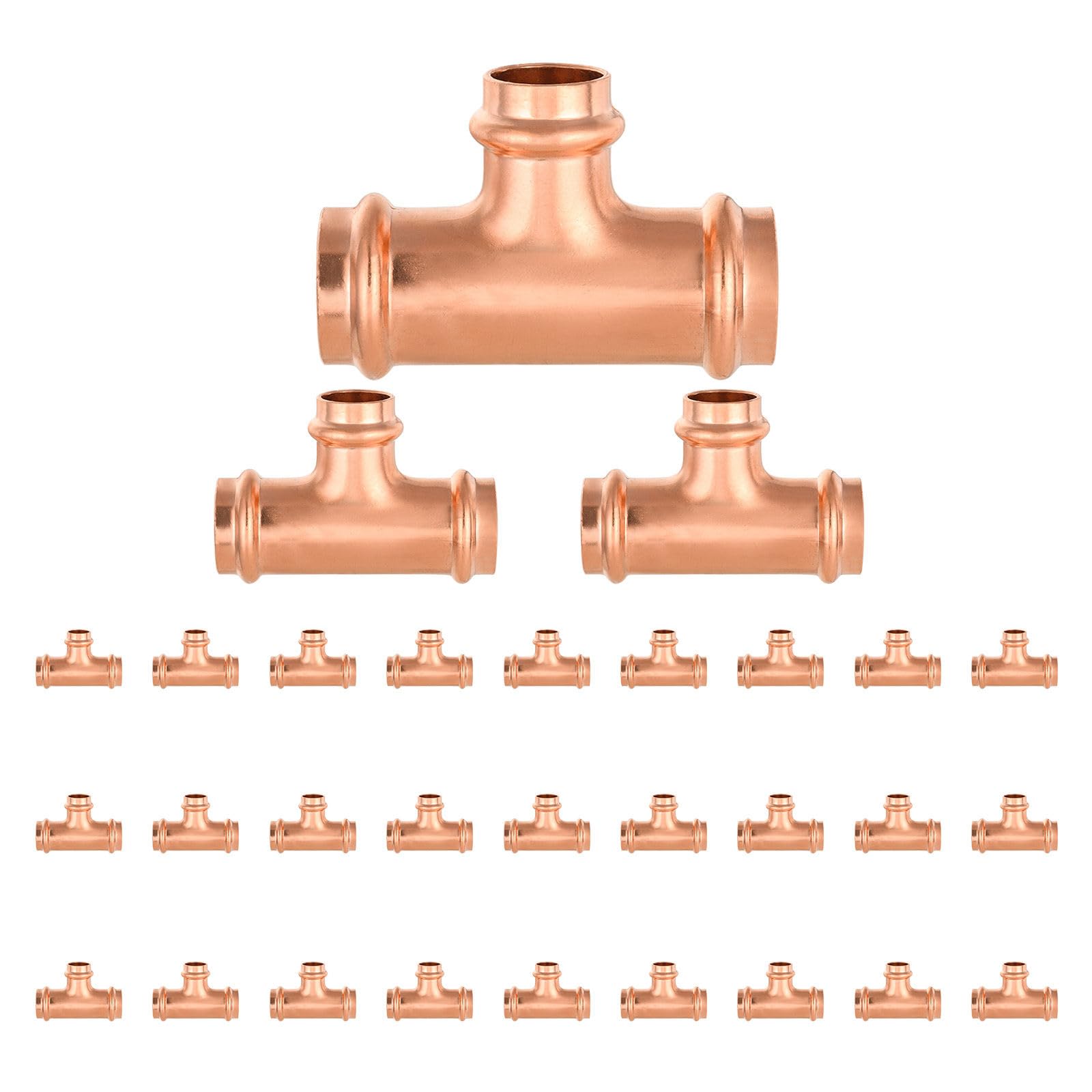 Paquete de 30 Conectores en T reductores de Cobre GUOFIS, 1" P x 1" P x 3/4", Conector en T Reductor de presión para plomería, derivación de transición de tamaño de tubería de Tres vías