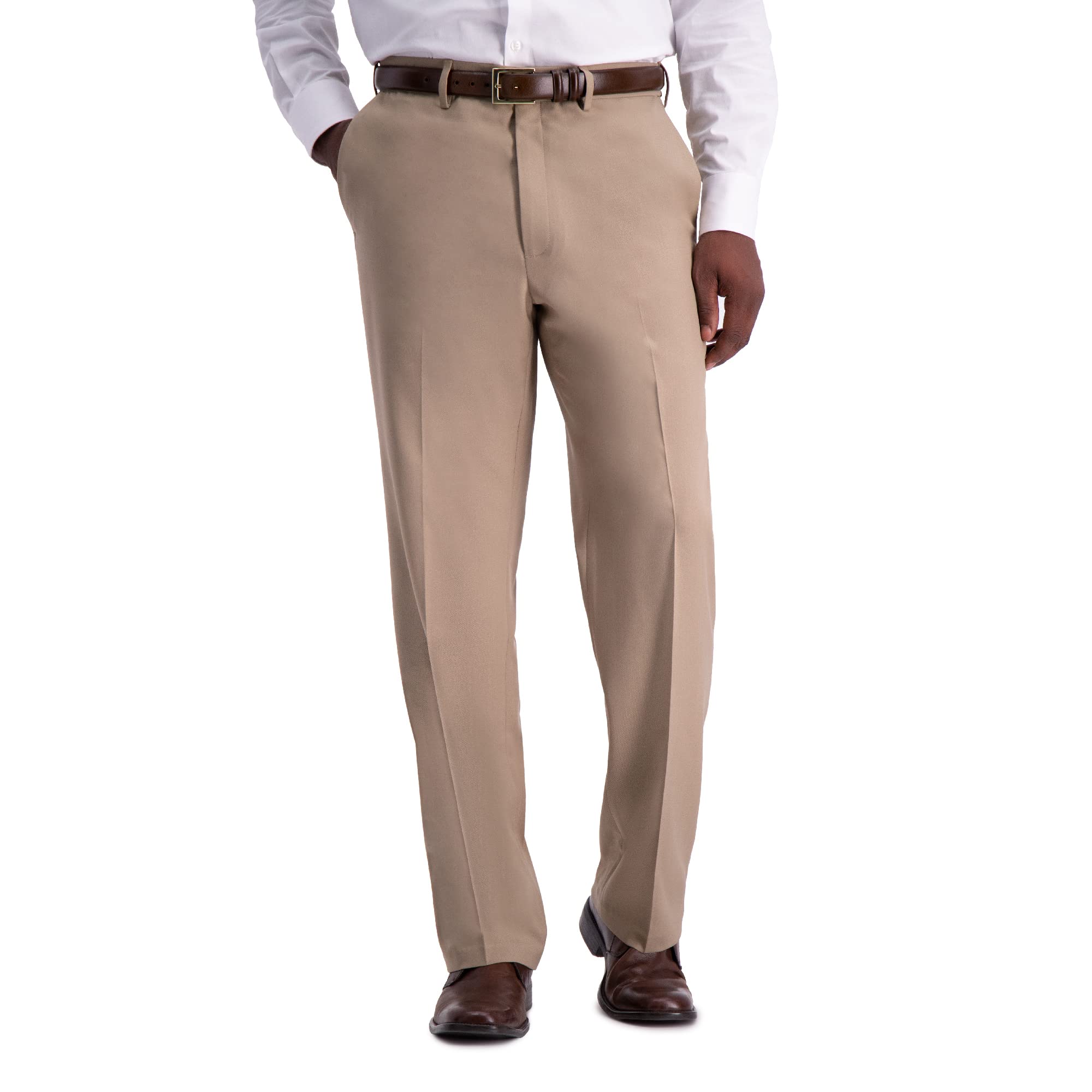 Haggar Mens Premium Comfort Classic Fit Flat Front Dress Pants Medium Khaki 34W x 29L US