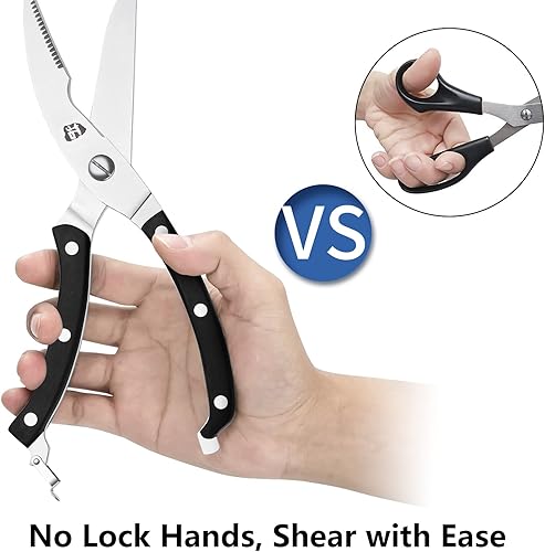 Miniatura 3 de TUO Tijeras de cocina para hierbas, pollo, carne, verduras, acero inoxidable ultra afilado de alta calidad, mango ergonómico de madera de Pakkawood