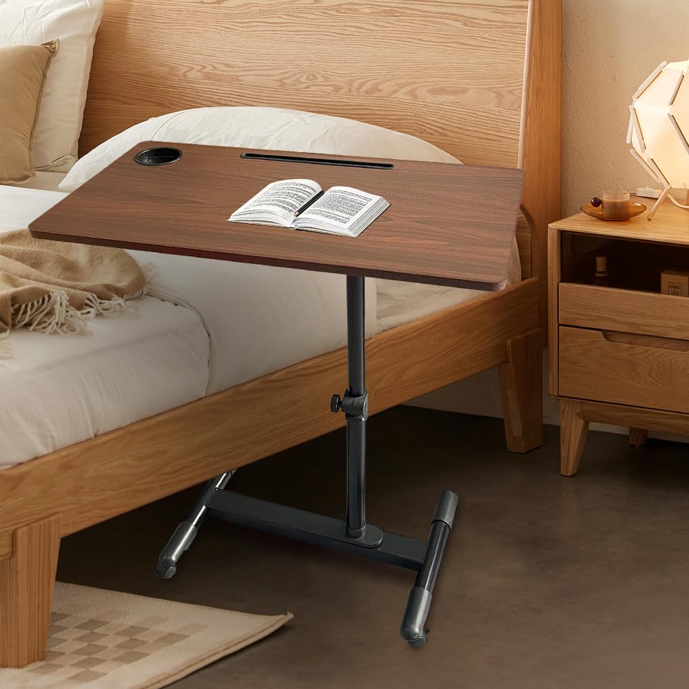 Eosprim Mesita de Noche Médica de Altura Ajustable, Mesa Auxiliar Escritorio con Ruedas Regulable, Mesa Cama para Ordenador Portatil Oculto, Mesita Auxiliares Comer Madera Plegable Sofa