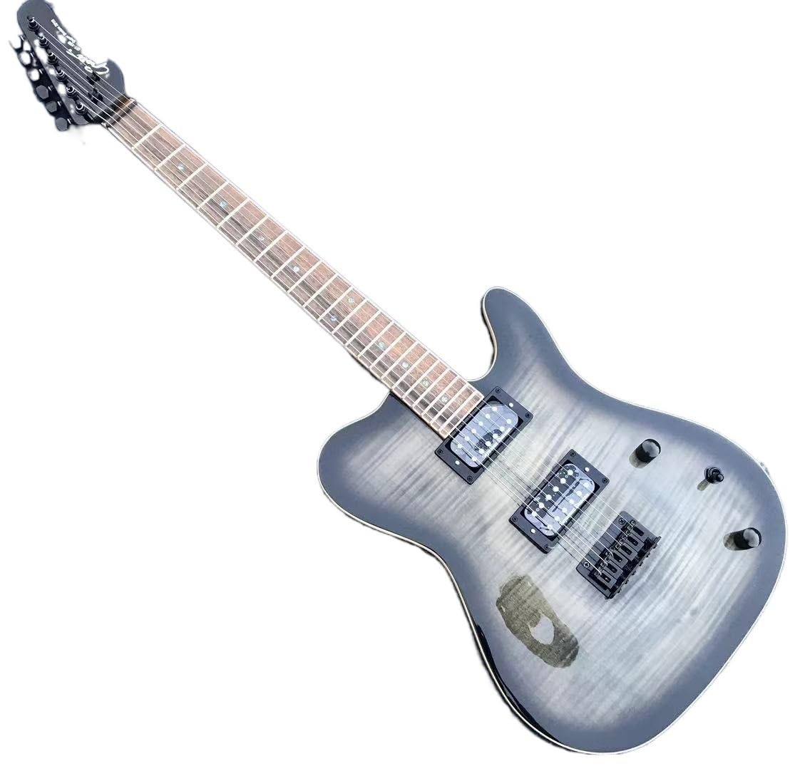 Negozio di chitarre personalizzate Chitarra elettrica a 6 corde con top in acero fiammato colore nero legno massello personalizzato