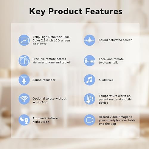 Miniatura 2 de Monitor de bebé con cámara y audio, monitor de video para bebé, visión nocturna WiFi, pantalla LCD de 2.8 pulgadas, cámara para bebé, alarma de modo