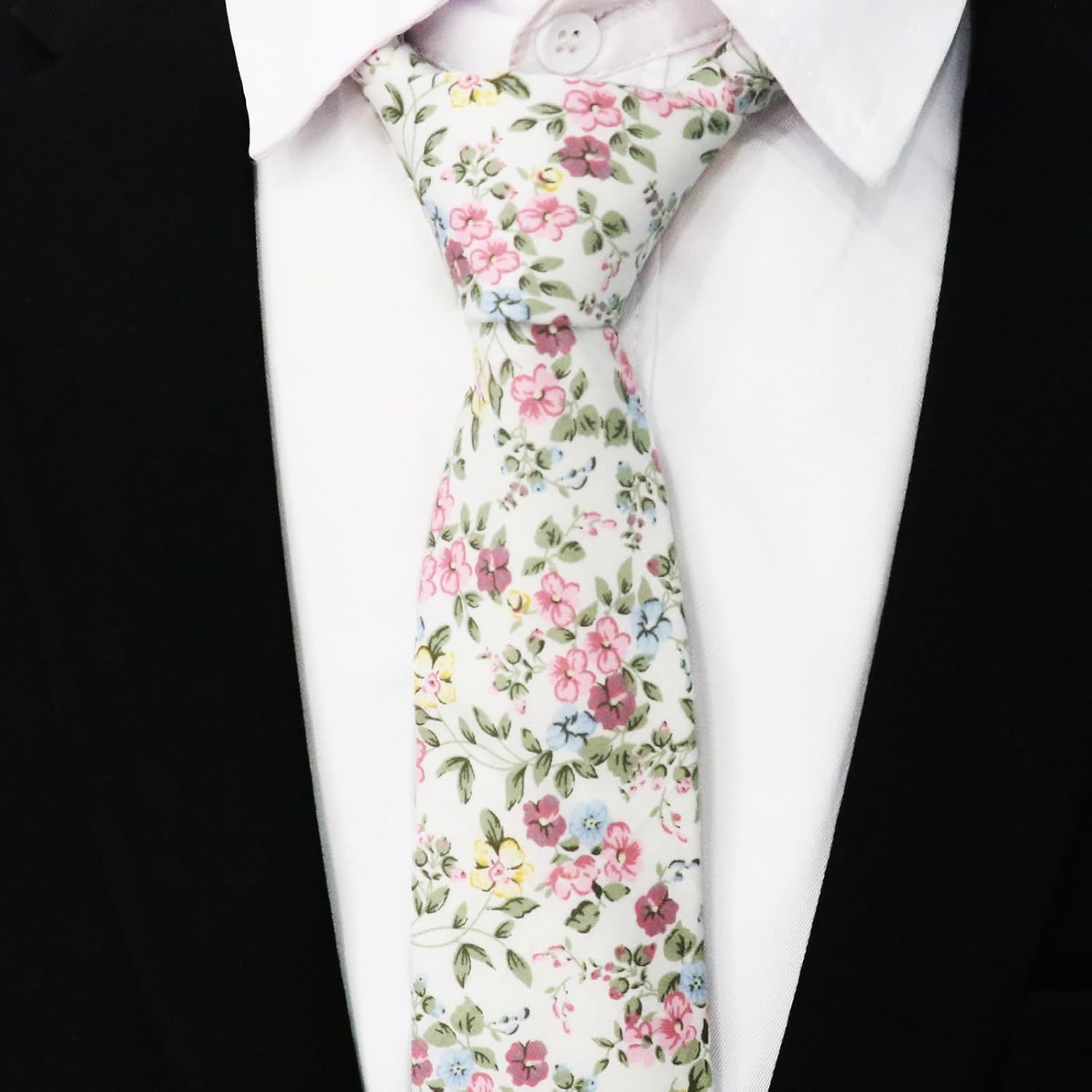 Cotton Floral Ties for Men 2.76" Men's Skinny Tie Linen Flower Printed Neck Tie for Wedding Dating Party - Image 2