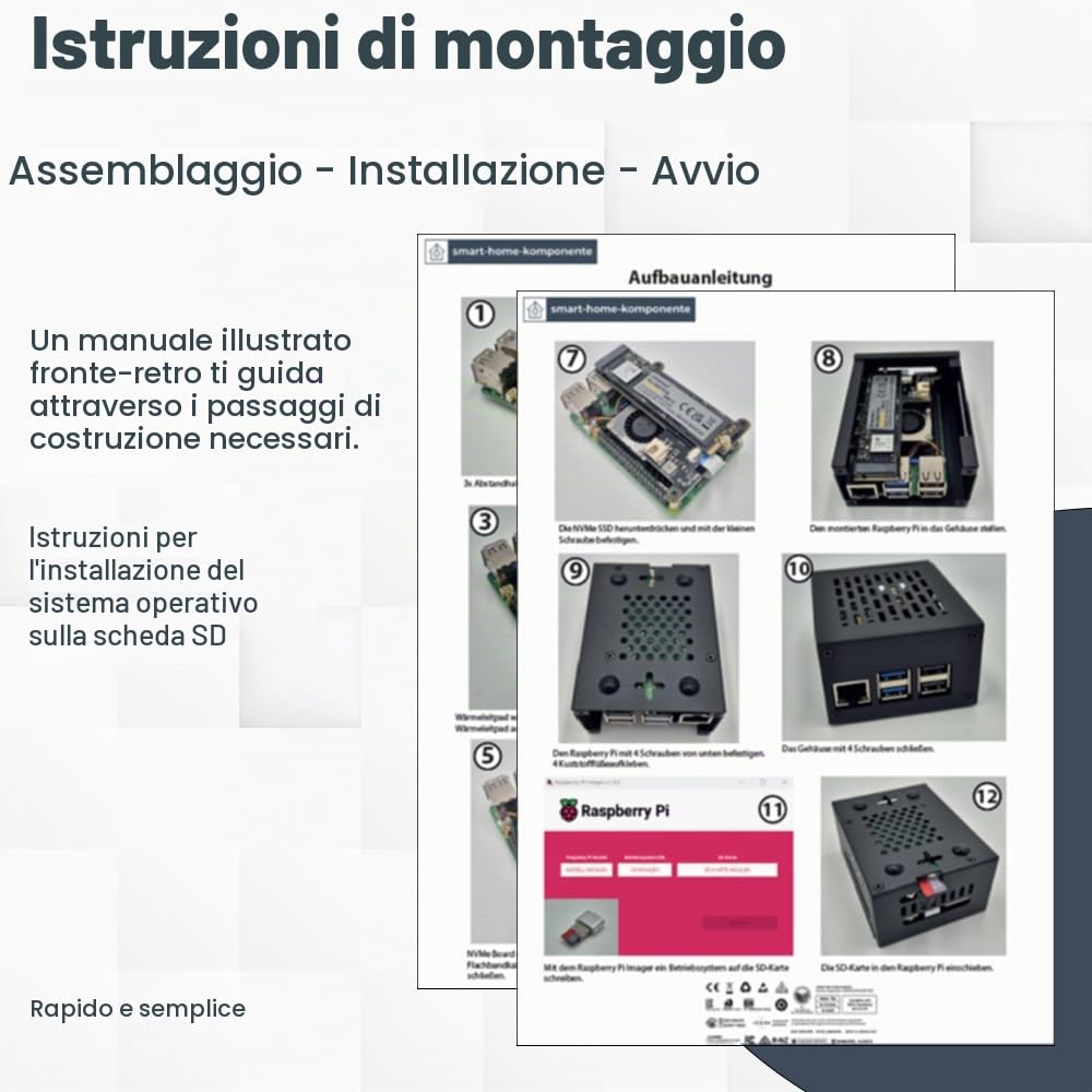 Raspberry Pi 5 8GB PCIe M.2 NVMe - Kit | Alloggiamento in metallo | Cooler attivo | Scheda M.2 NVMe SSD PCIe | Alimentatore USB-C 27W | Ultra 64GB | Cavo Micro HDMI 4K | Ideale per Home