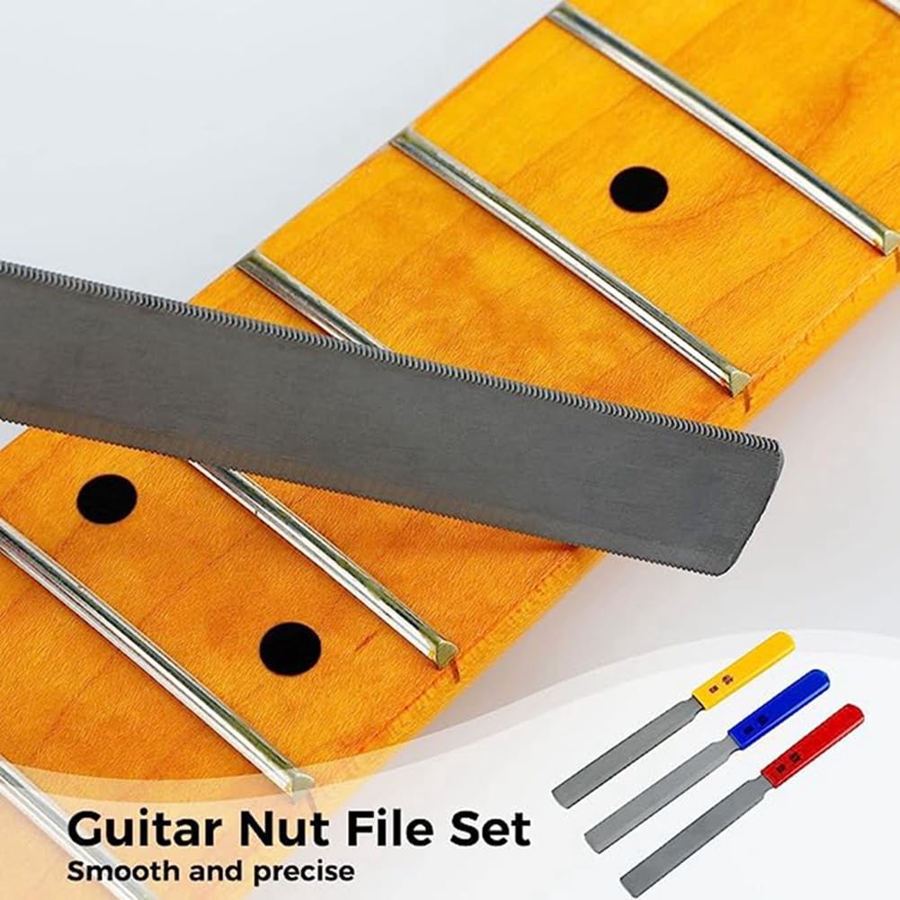 Juego de 3 limas cónicas para sillín de guitarra, juego de limas de sillín de doble borde, lima de alambre para bajo eléctrico