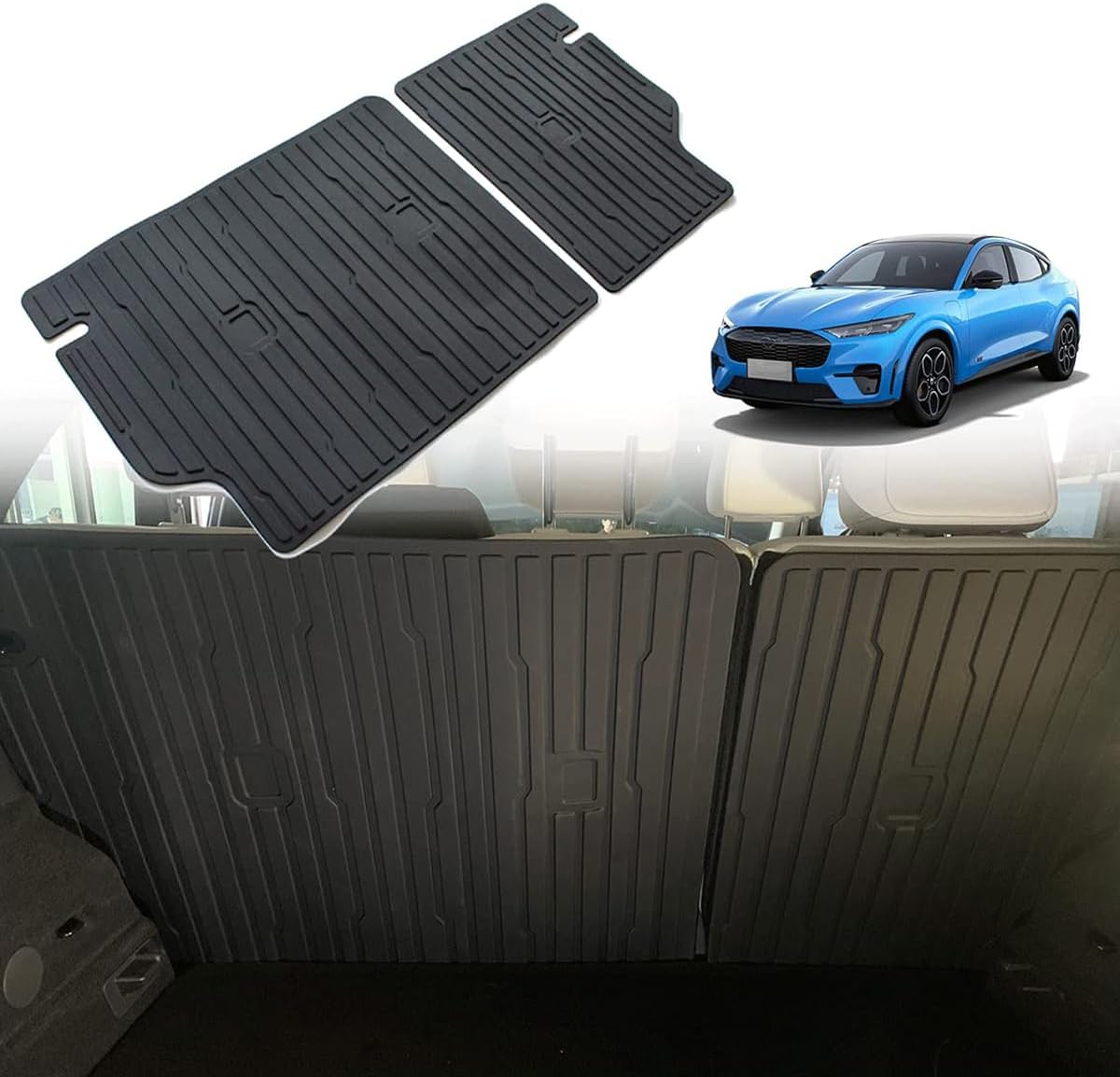 BestEvMod Vehicle Mat Cargo Liner Compatible with Mustang Mach E 2021-2026 Accessoriess Second Row Seats Back Protector All Weather Pet Mat(Trim Your Openings)