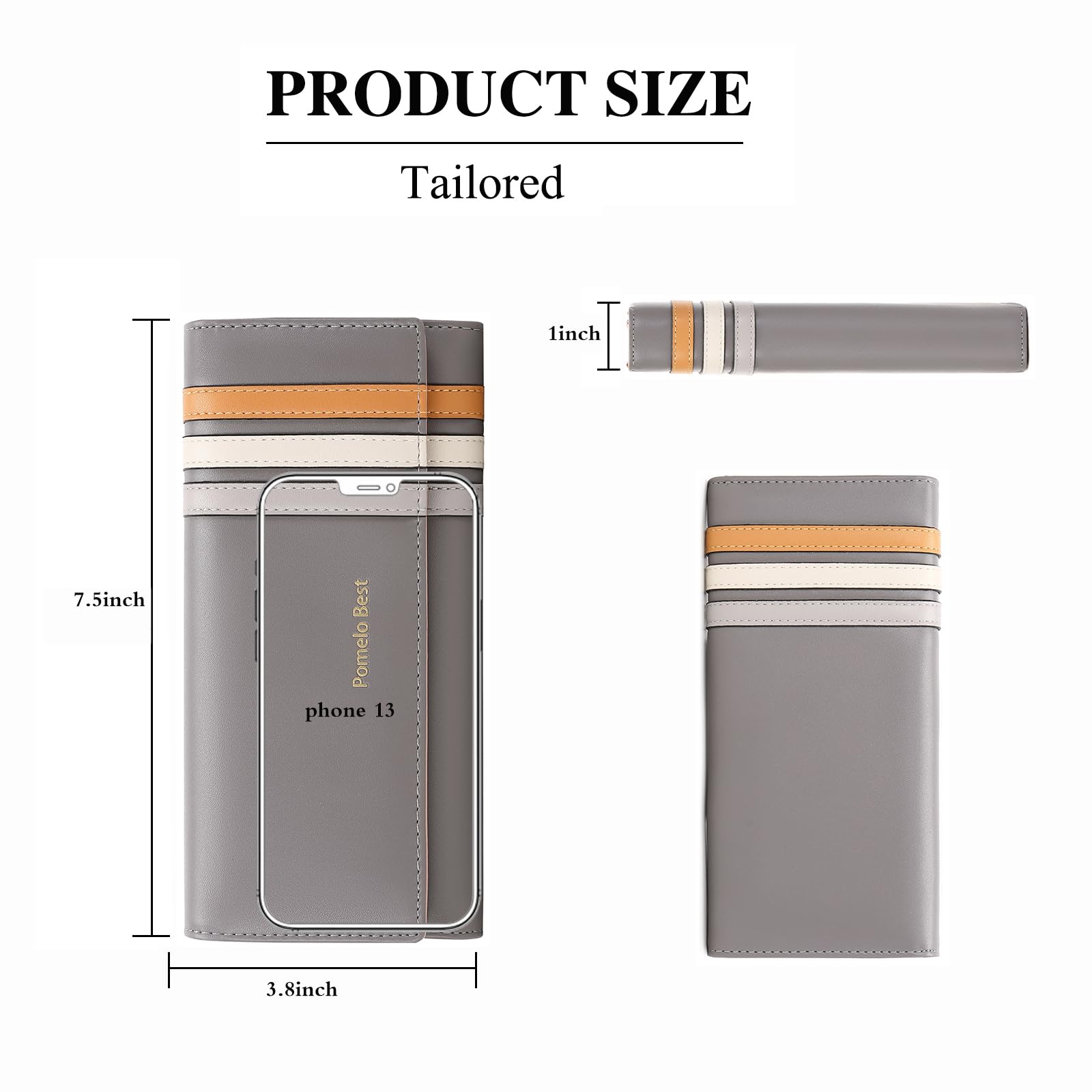 Pomelo Best Womens Wallet RFID Blocking Leather Wallet with Multiple Card Slots and Cellphone Compartment for Women, Grey, Minimalist