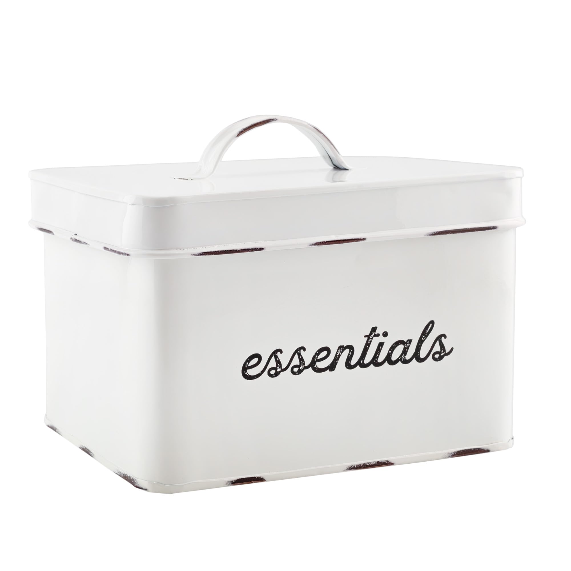 AuldHome Design Enamelware Tampon Holder for Bathroom Storage (White); Feminine Supply Organizer Divided Box w/ Lid