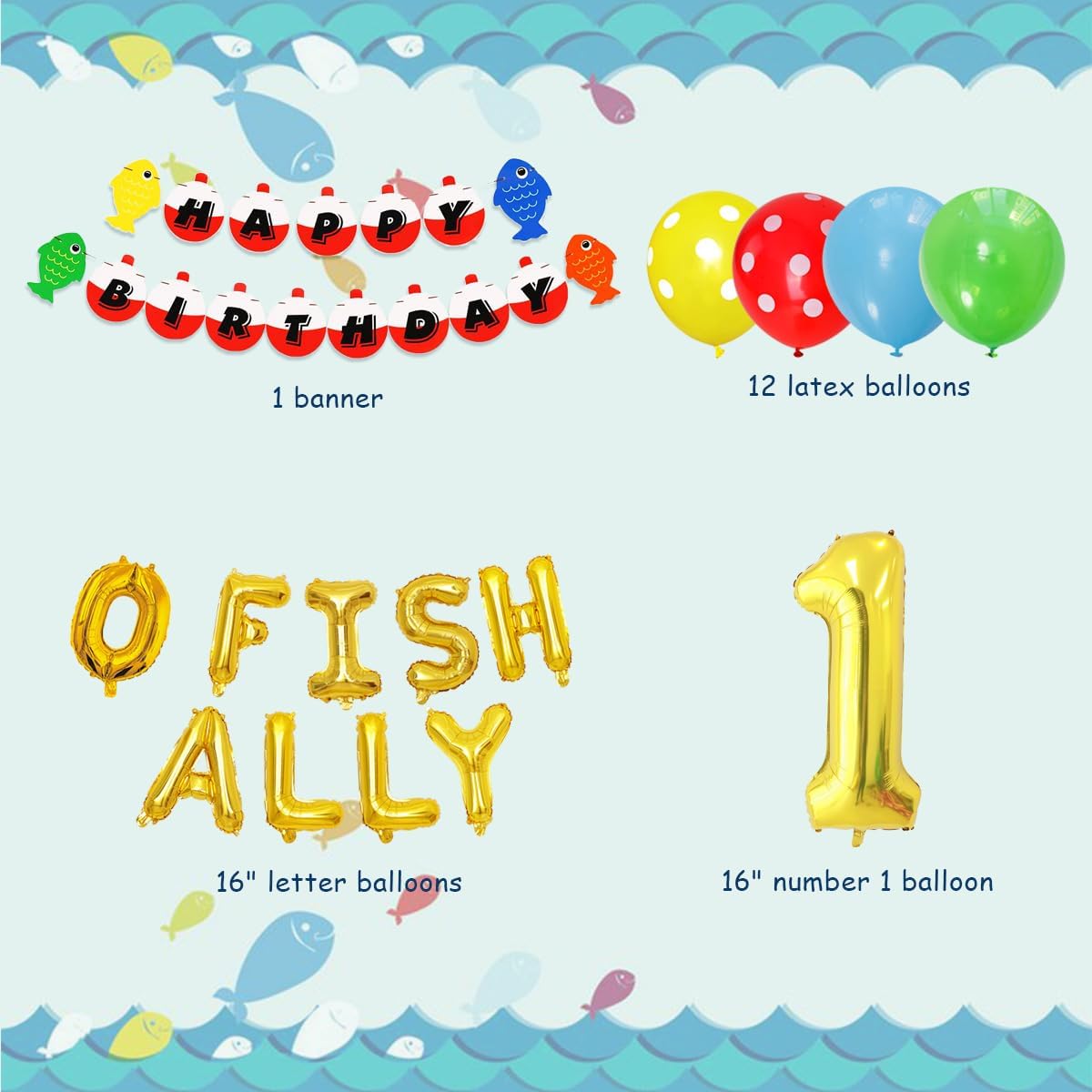 Fishing First Birthday Decorations, Gone Fishing Party Supplies, O Fish Ally One Balloons Banner, Fish Foil Balloons Little Fisherman the Big One Fishing 1st Birthday