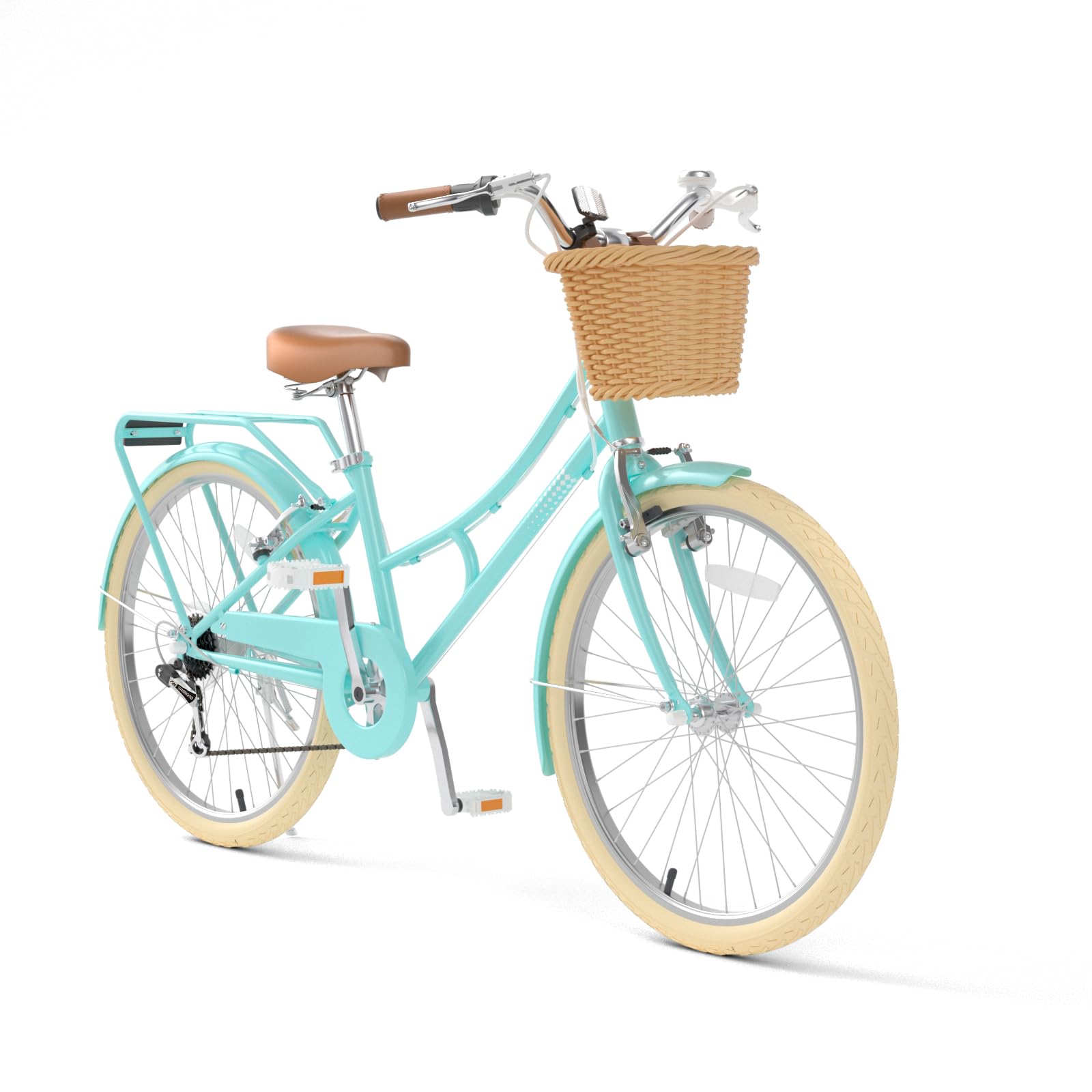 XJD Girls Beach Cruiser Bike 7-Speed with rear rack and basket