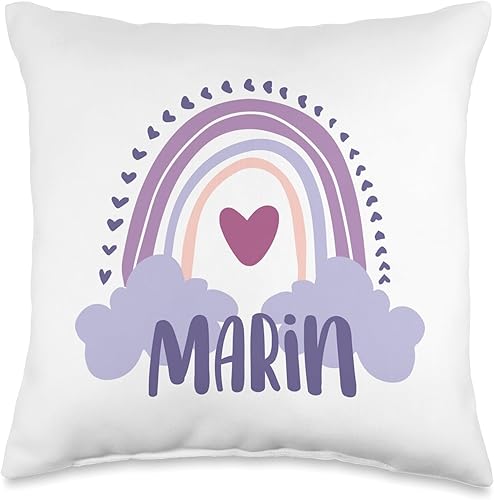 Marin - Cojín colorido con nombre personalizado, diseño de arcoíris, 16 x 16 pulgadas, multicolor