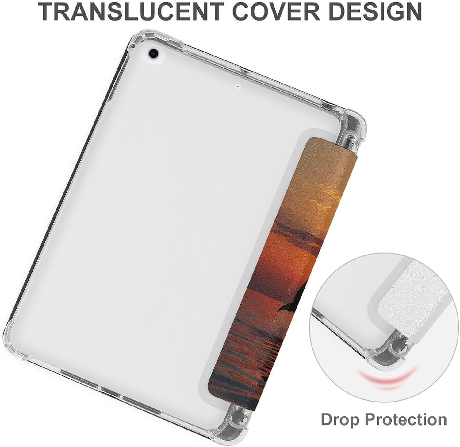 Dolphin Sunset Cute Case Compatible for Mini6（8.3in） Trifold Tablet Protective Cover with Pencil Holder