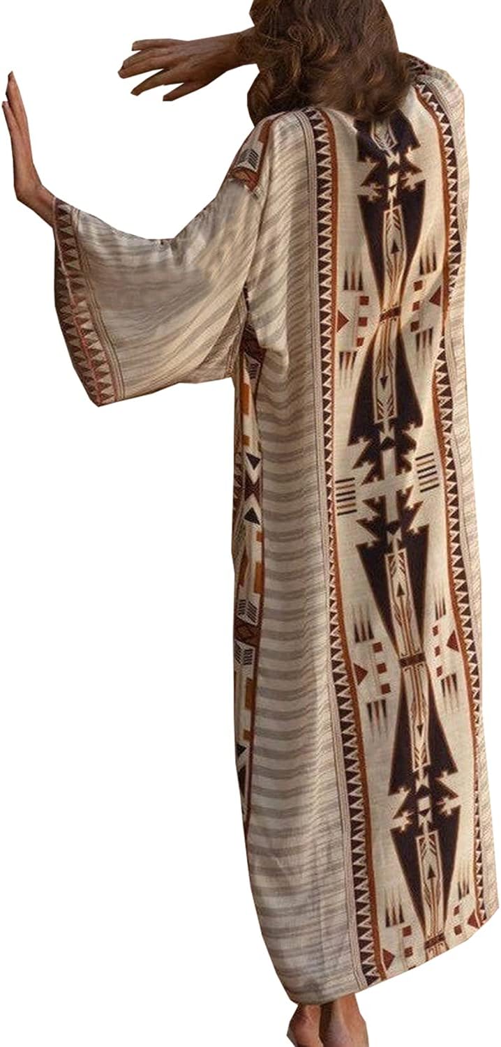 YouKDSummer Cotton Floral Long Kaftan Bohemian Kimono Beach Swimsuit Cover Up Maxi Dress for Women